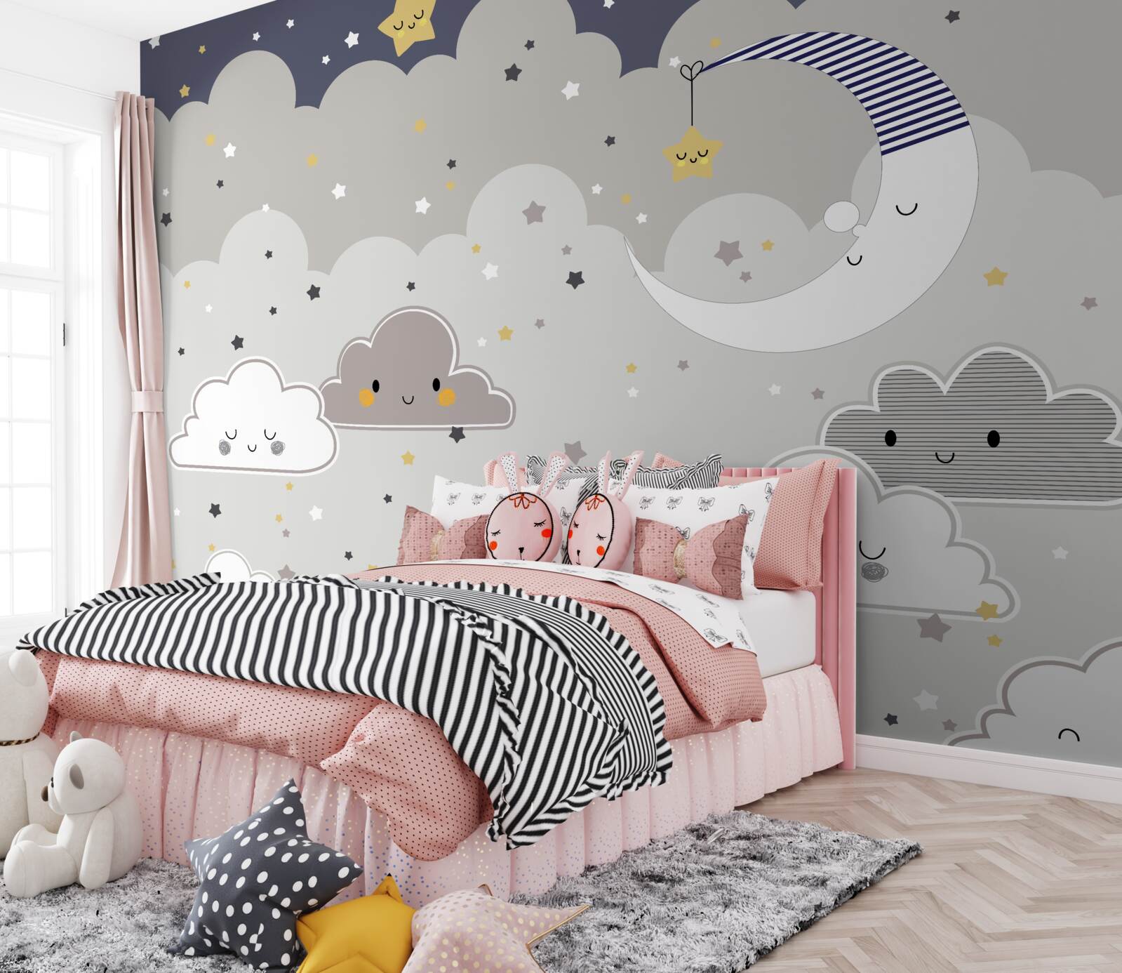 Fotobehang wolken en de maan vallen ook in slaap