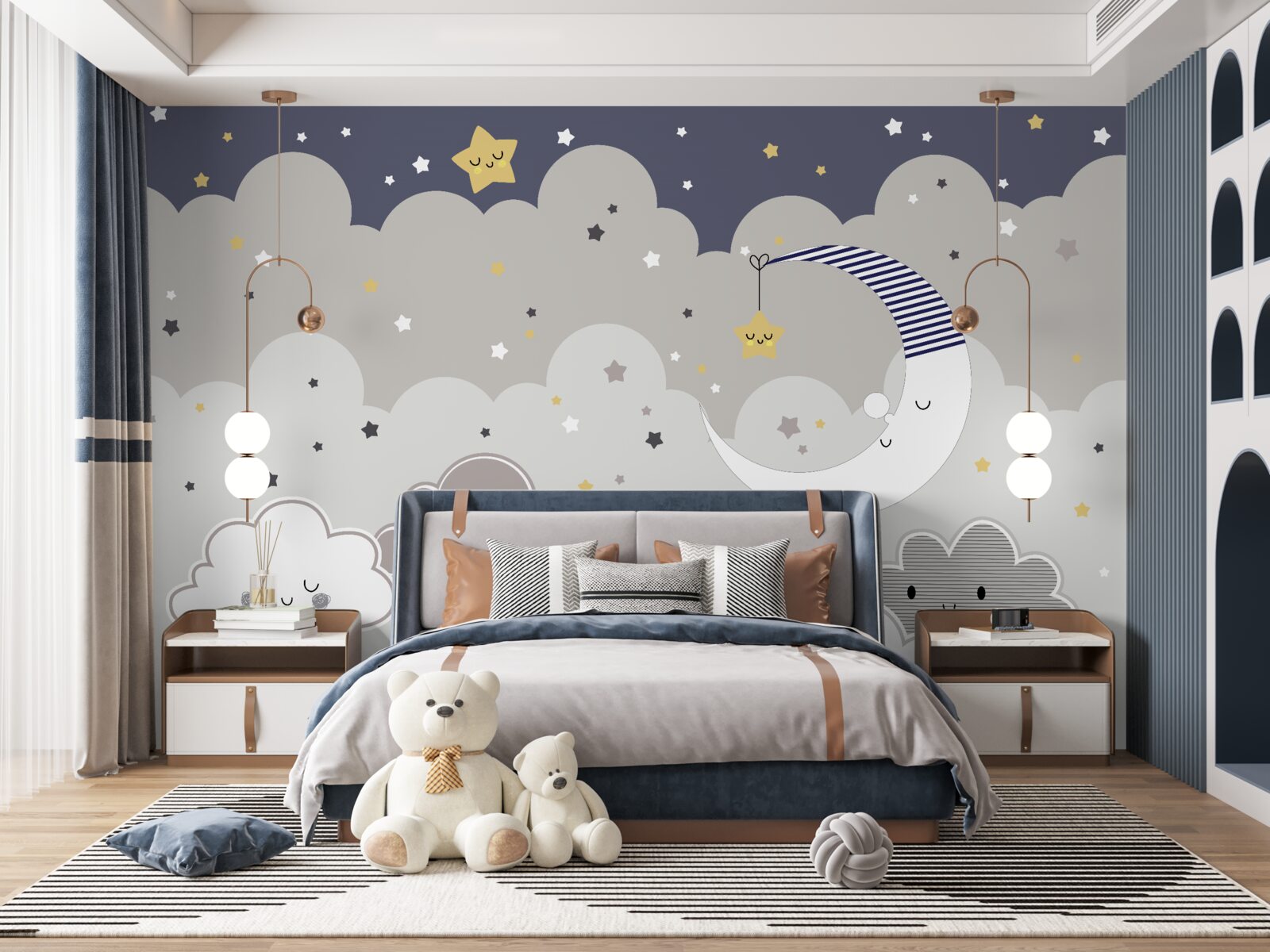 Fotobehang wolken en de maan vallen ook in slaap