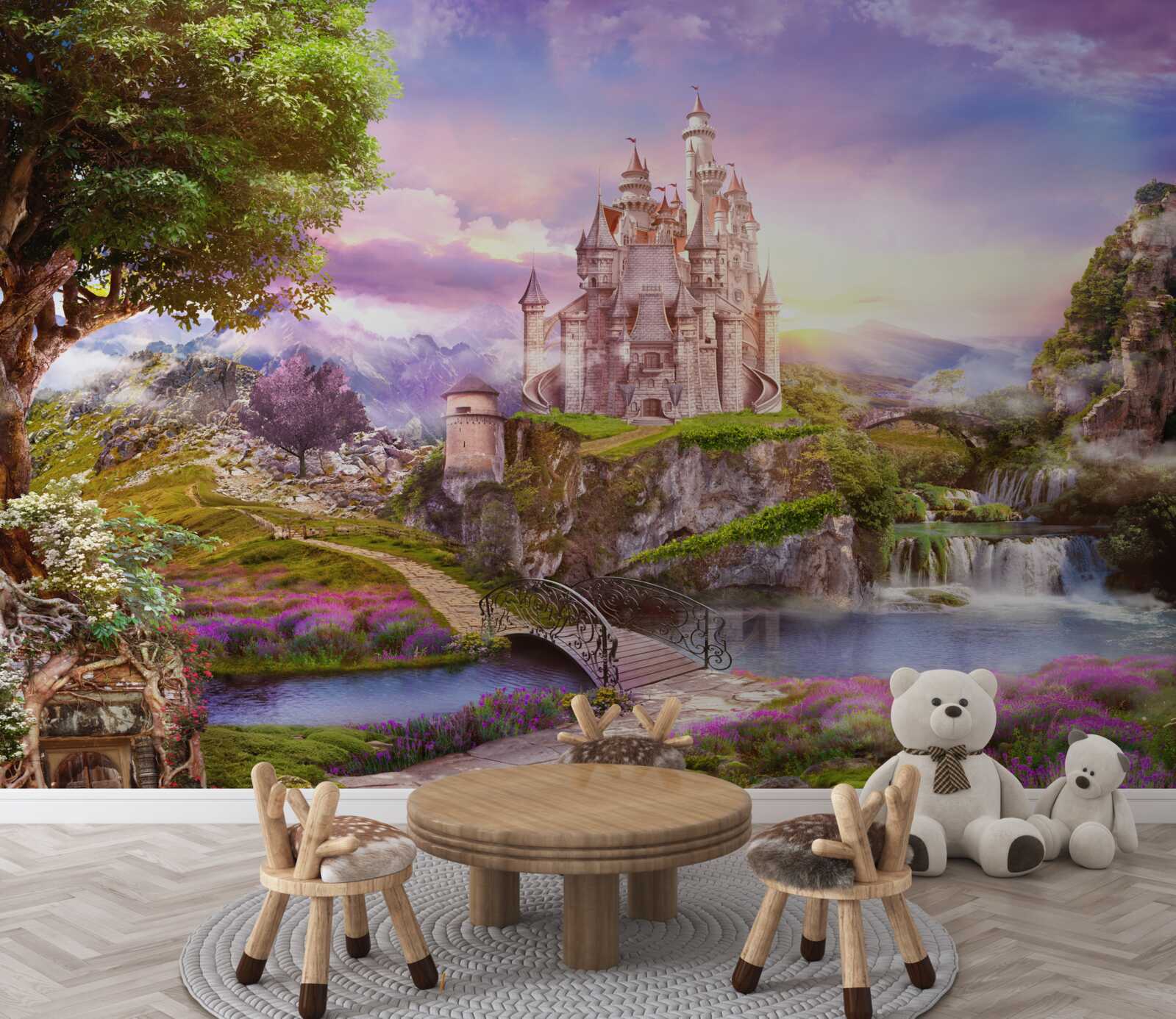 Fotobehang aan de andere kant van de rivier ligt een magisch fort