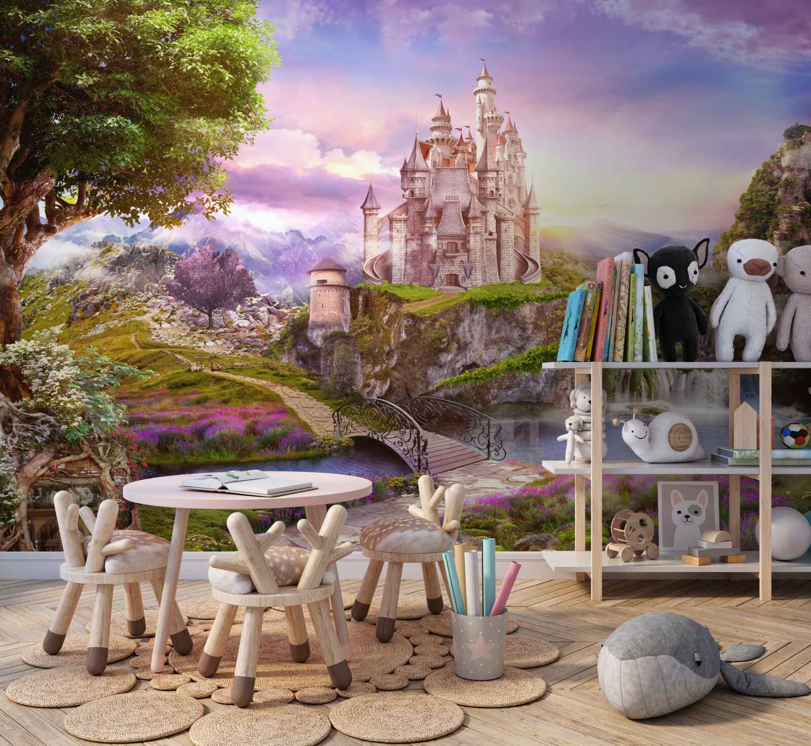 Fotobehang aan de andere kant van de rivier ligt een magisch fort