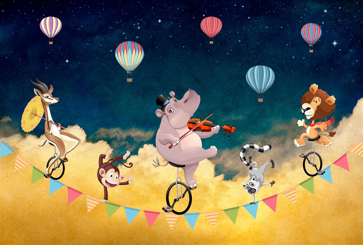 Fotobehang acrobaten op een koord begeleid door muziek