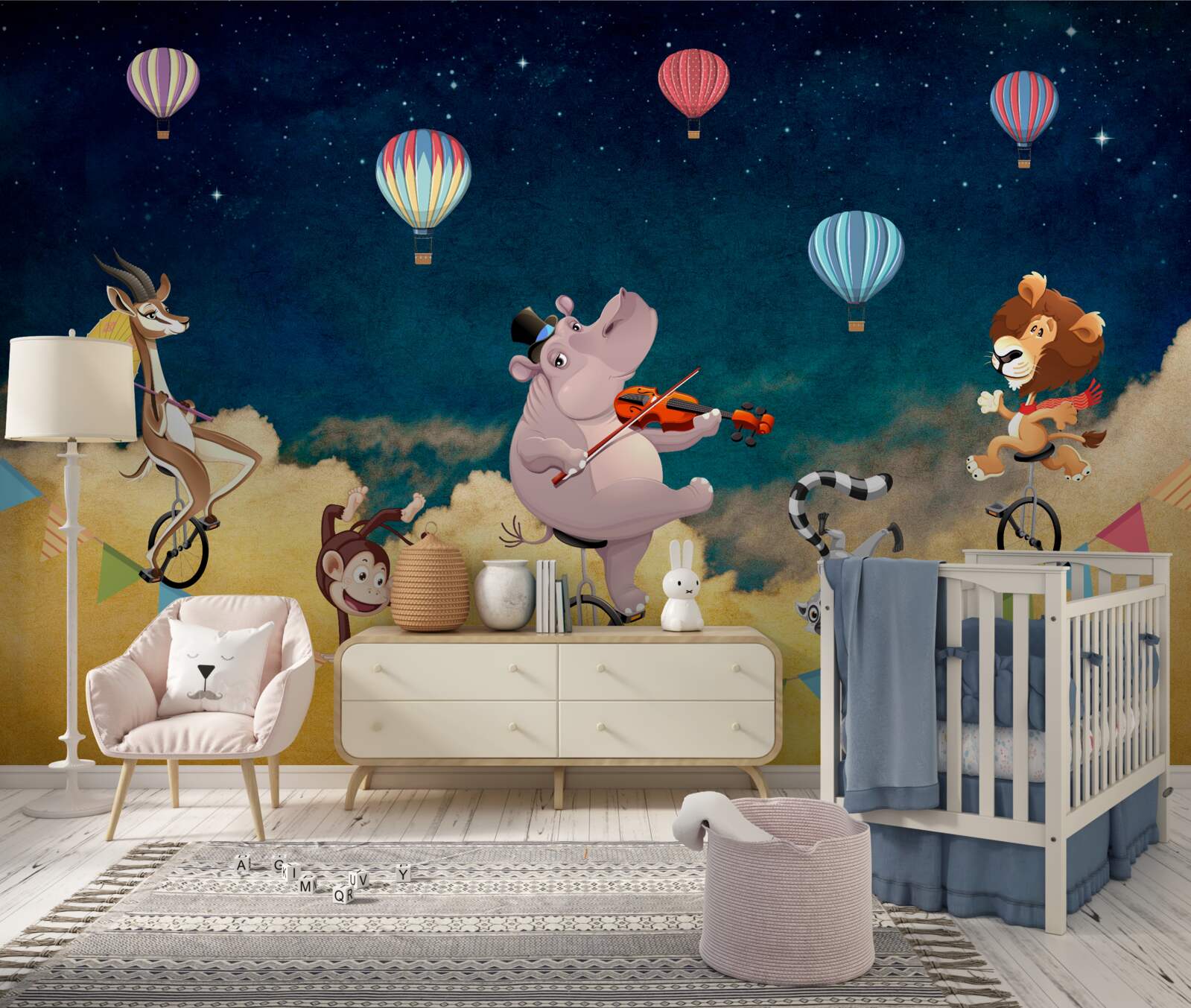 Fotobehang acrobaten op een koord begeleid door muziek