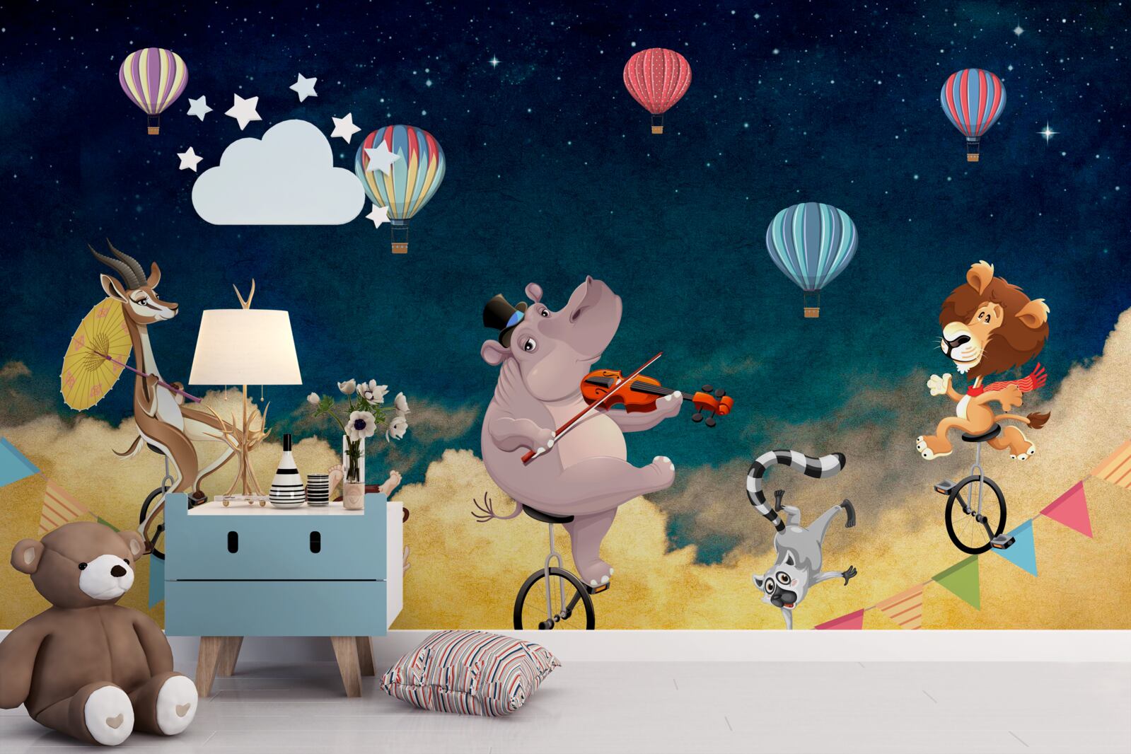 Fotobehang acrobaten op een koord begeleid door muziek