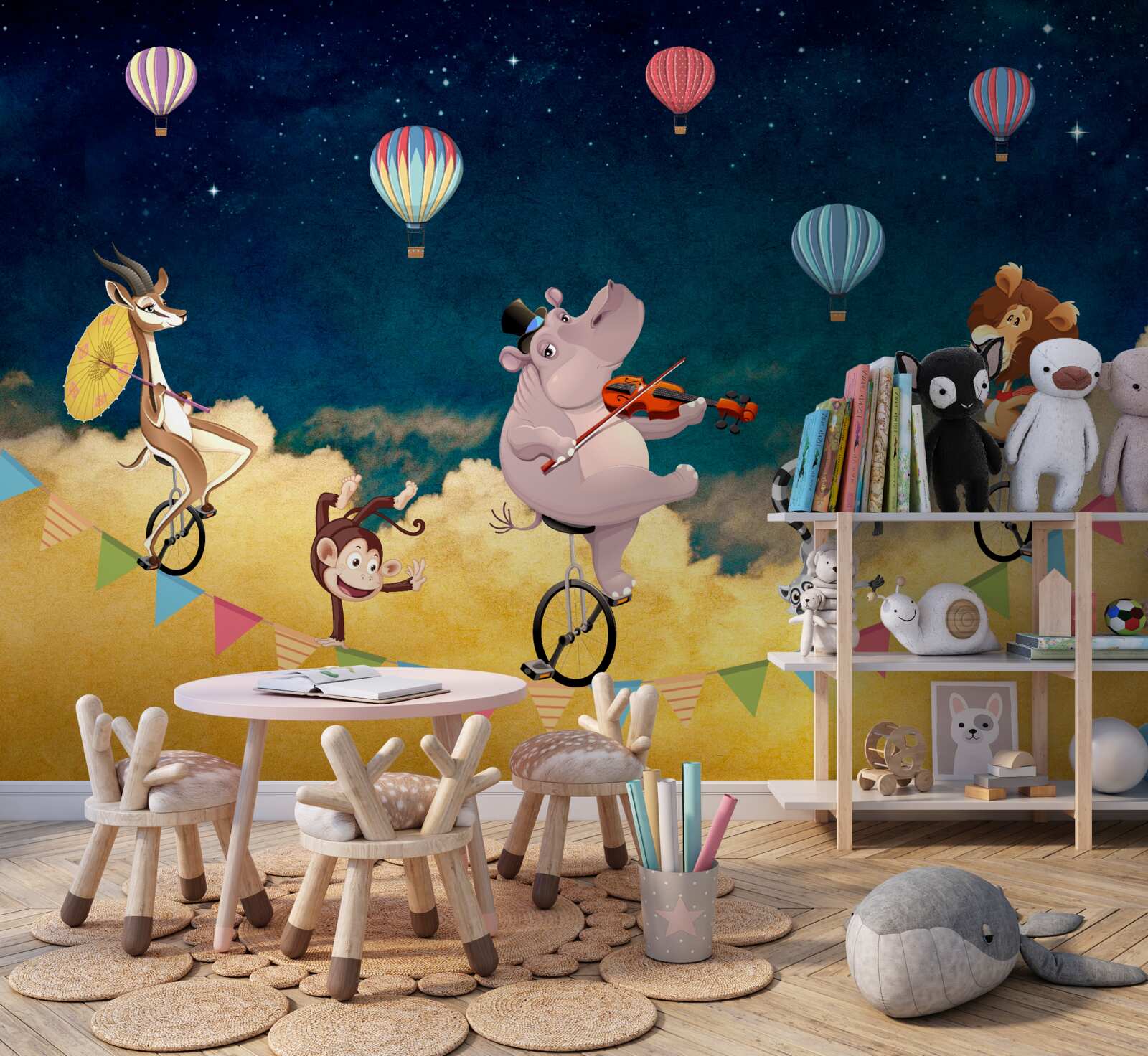 Fotobehang acrobaten op een koord begeleid door muziek