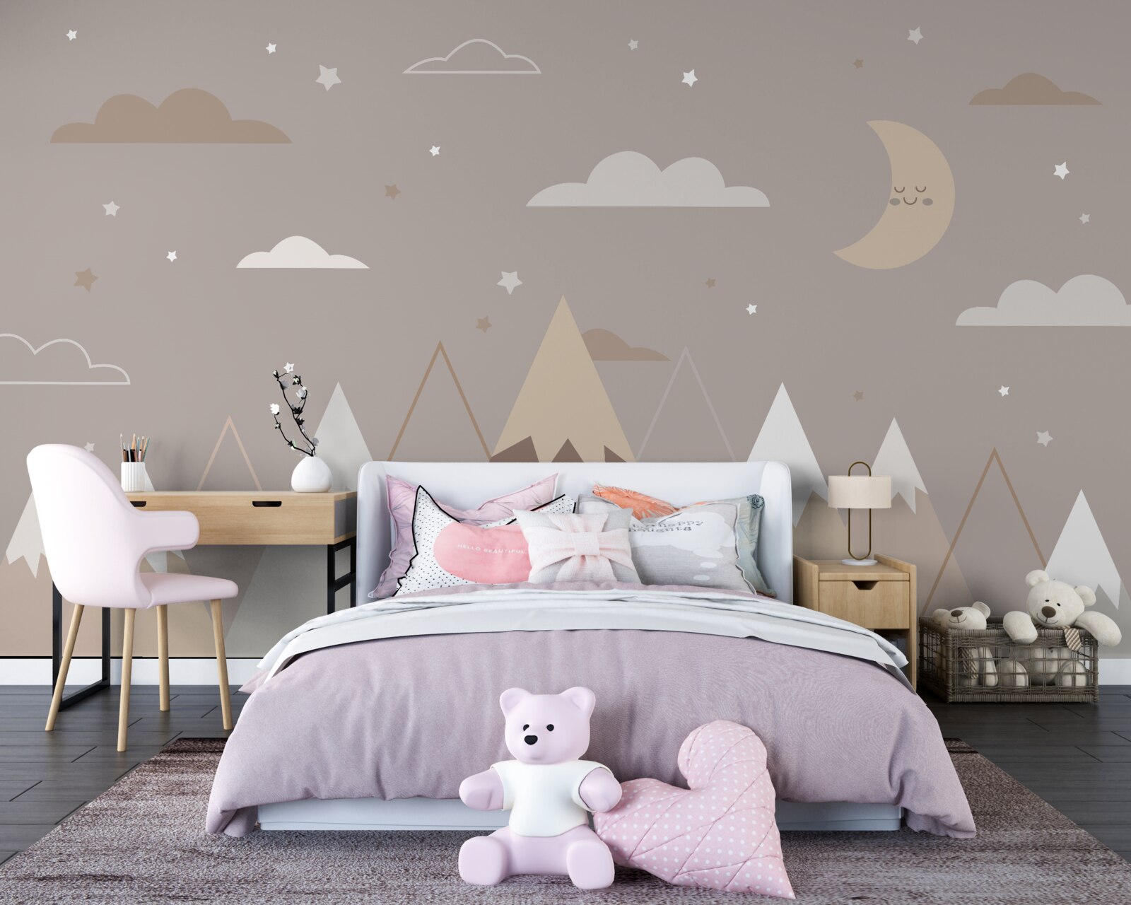 Fotobehang de nacht strekte zich uit over de besneeuwde toppen