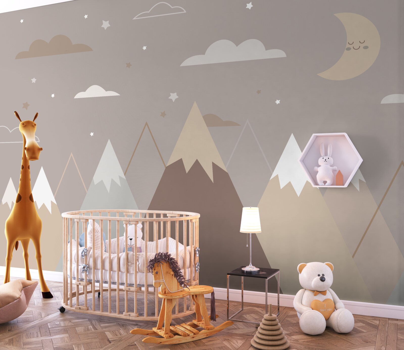 Fotobehang de nacht strekte zich uit over de besneeuwde toppen