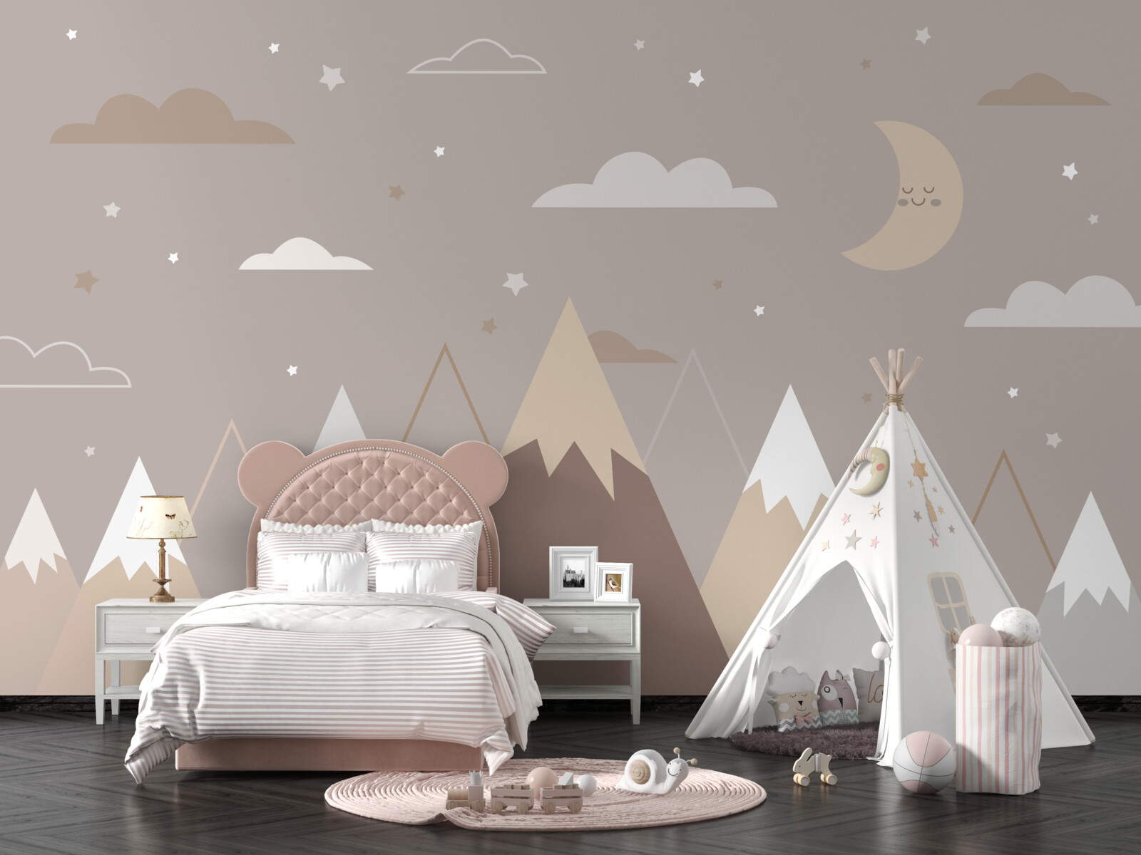 Fotobehang de nacht strekte zich uit over de besneeuwde toppen