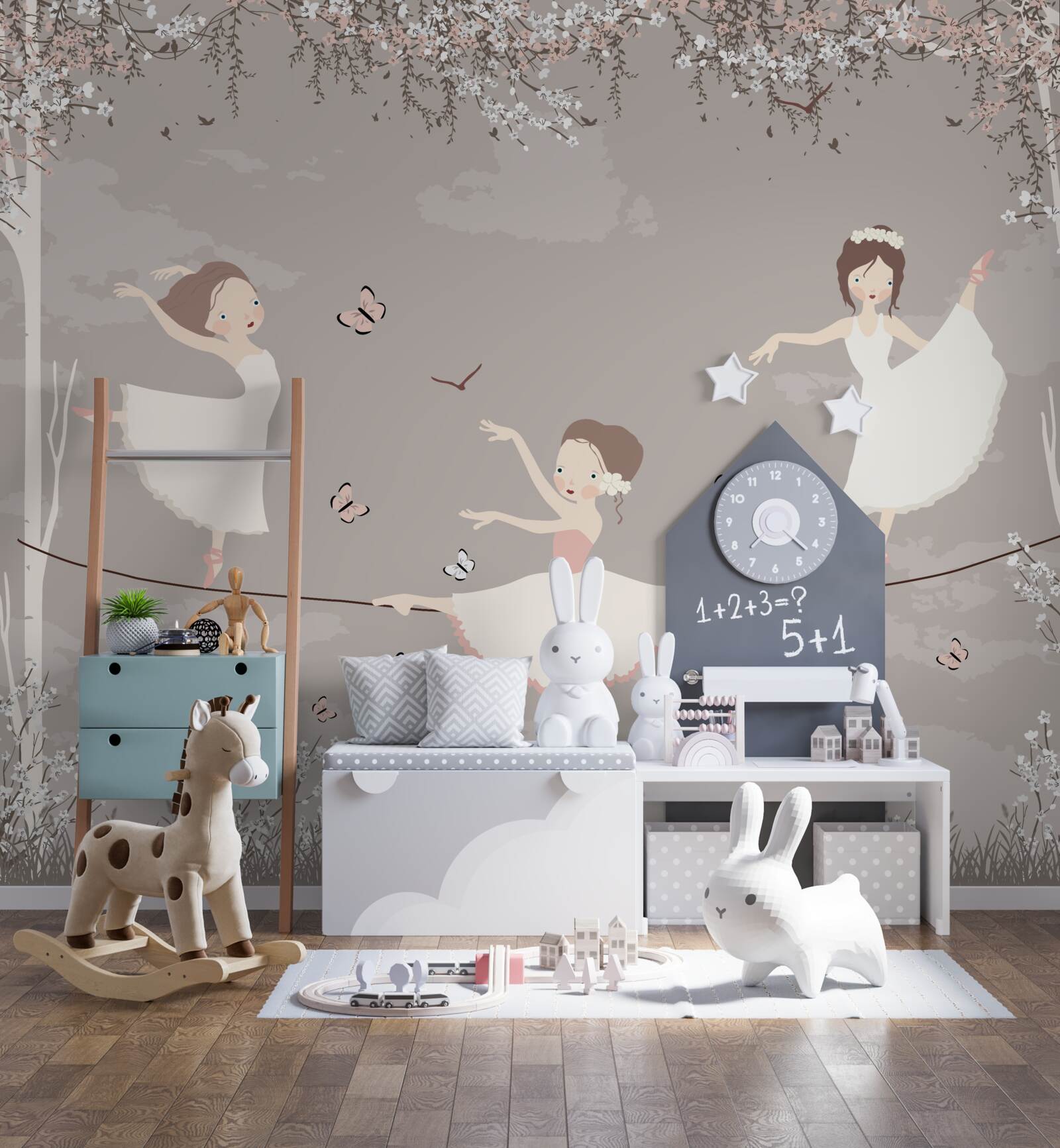 Fotobehang acrobatische meisjes op een koord