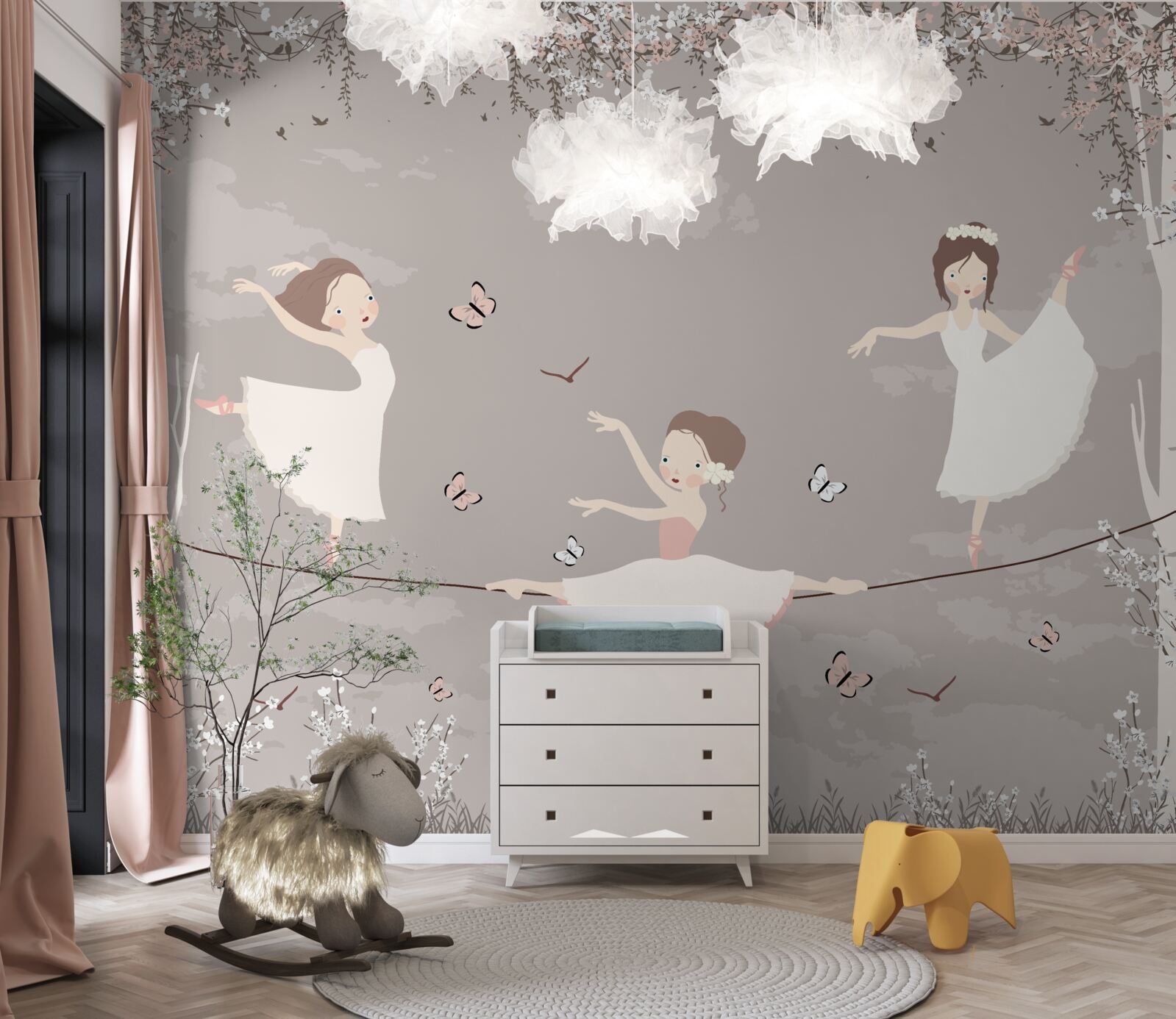 Fotobehang acrobatische meisjes op een koord