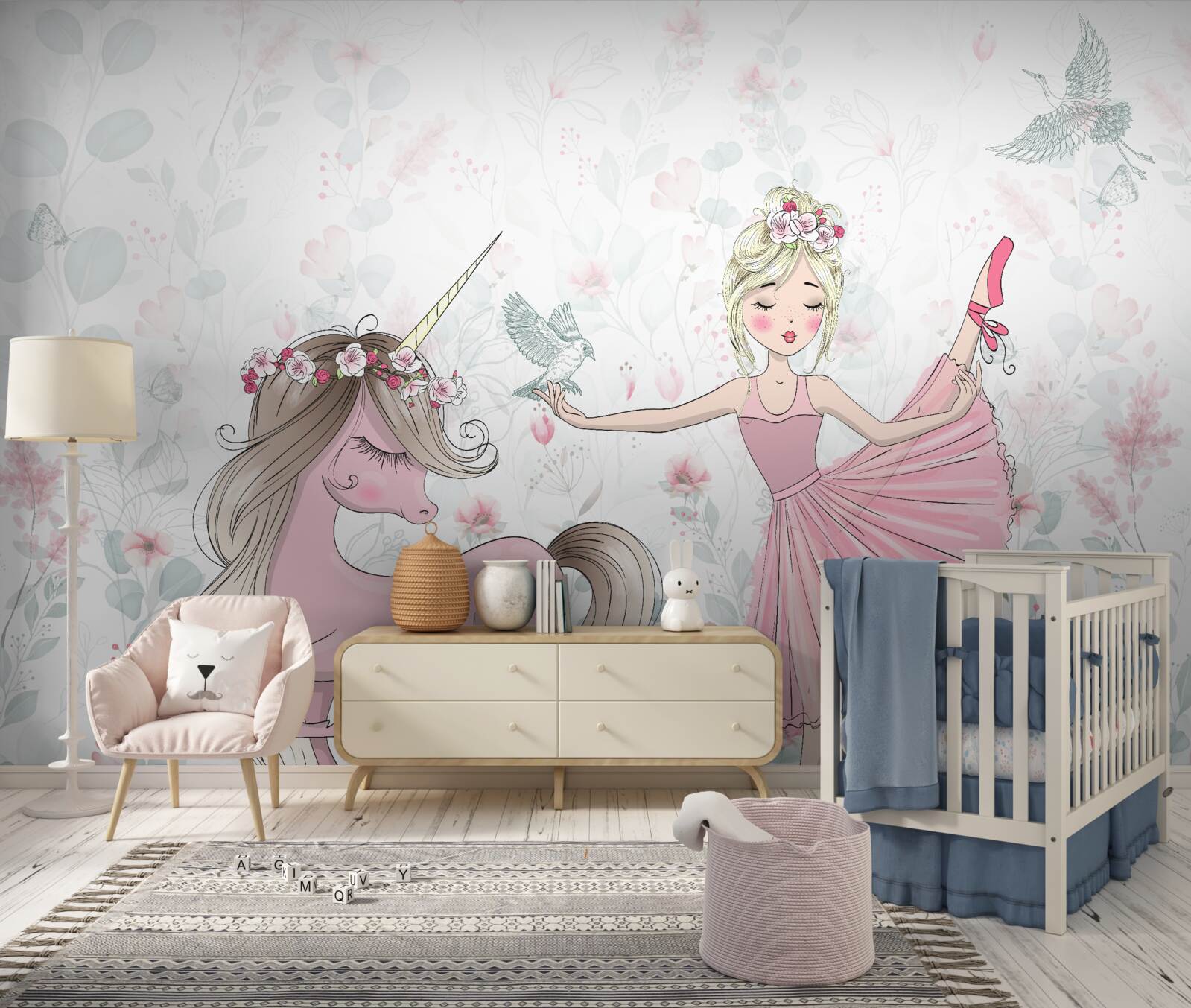 Fotobehang een tovenares en haar toegewijde eenhoorn