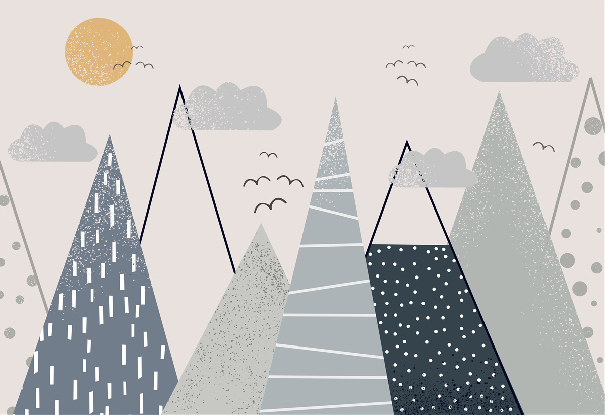 Fotobehang de zon verbergt zich achter de bergtoppen