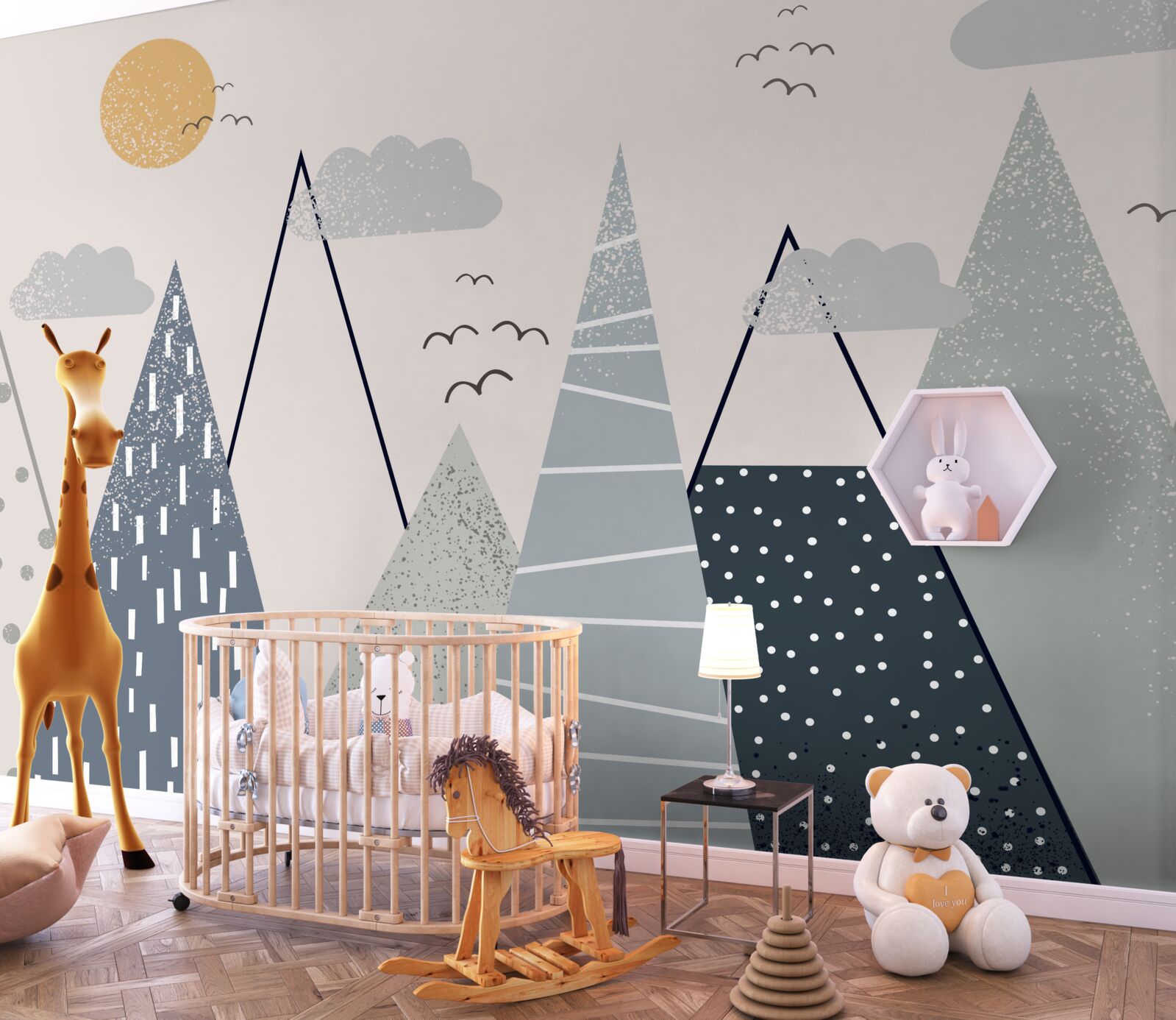 Fotobehang de zon verbergt zich achter de bergtoppen