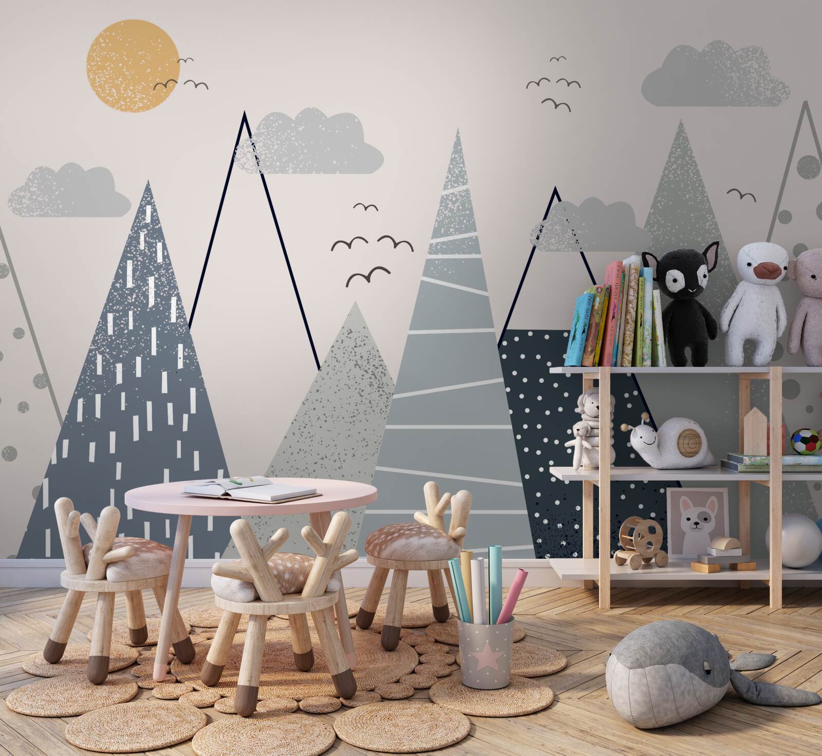 Fotobehang de zon verbergt zich achter de bergtoppen