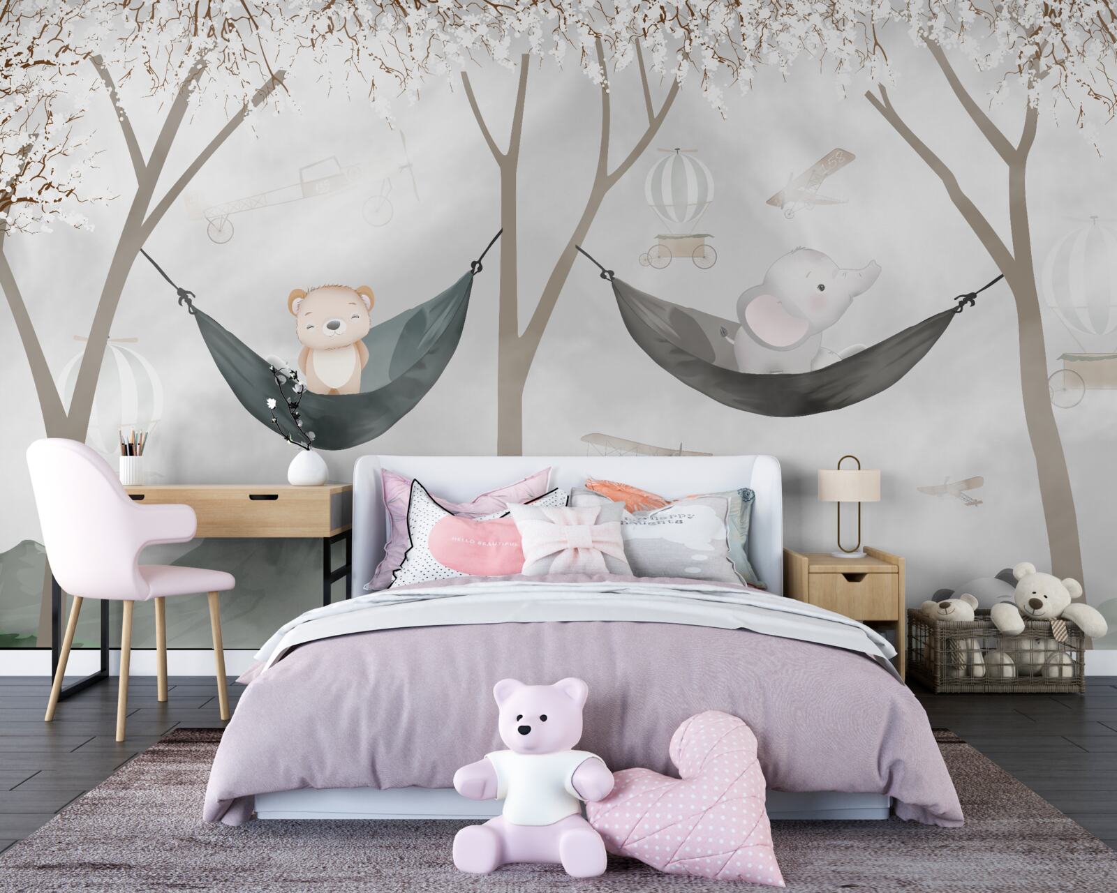 Fotobehang jonge bosbewoners in de buurt van bomen