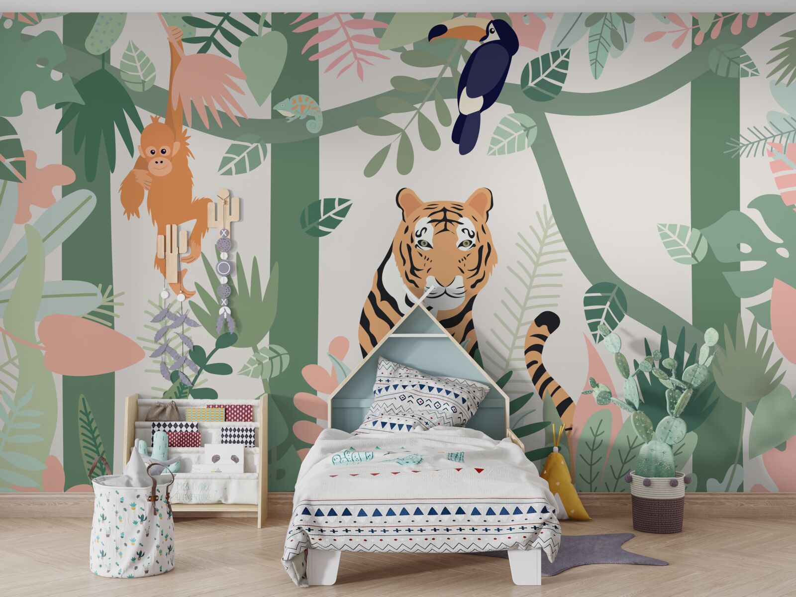 Fotobehang tijger en zijn vrienden in het bos