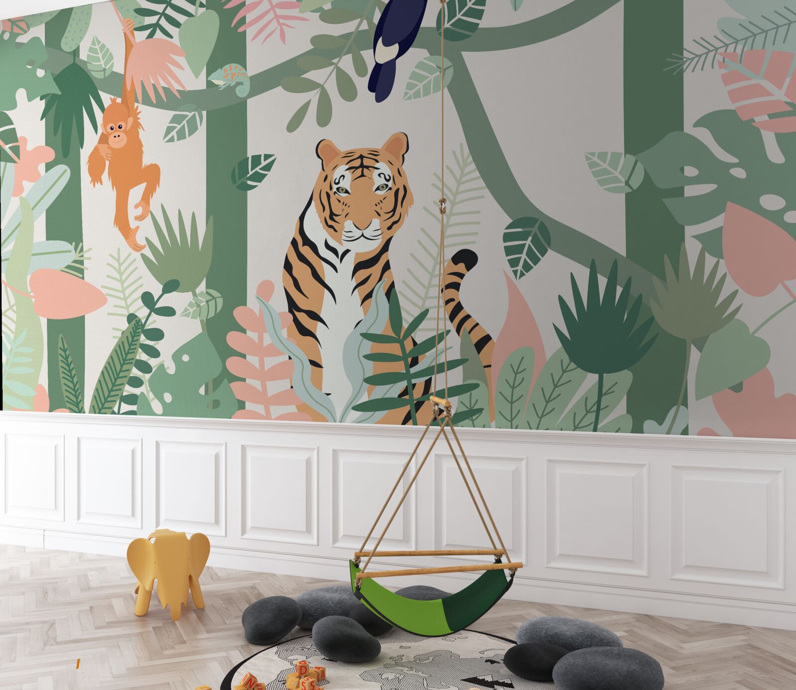 Fotobehang tijger en zijn vrienden in het bos