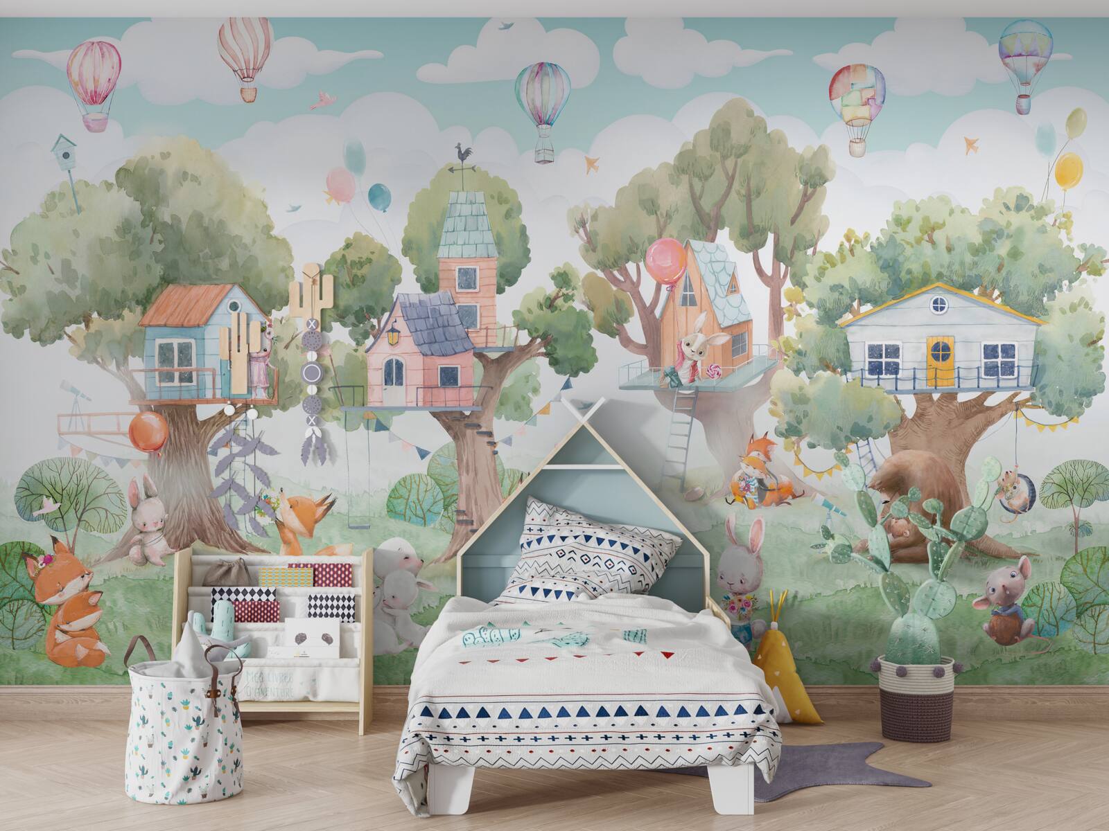 Fotobehang houten huizen gebouwd door kinderen