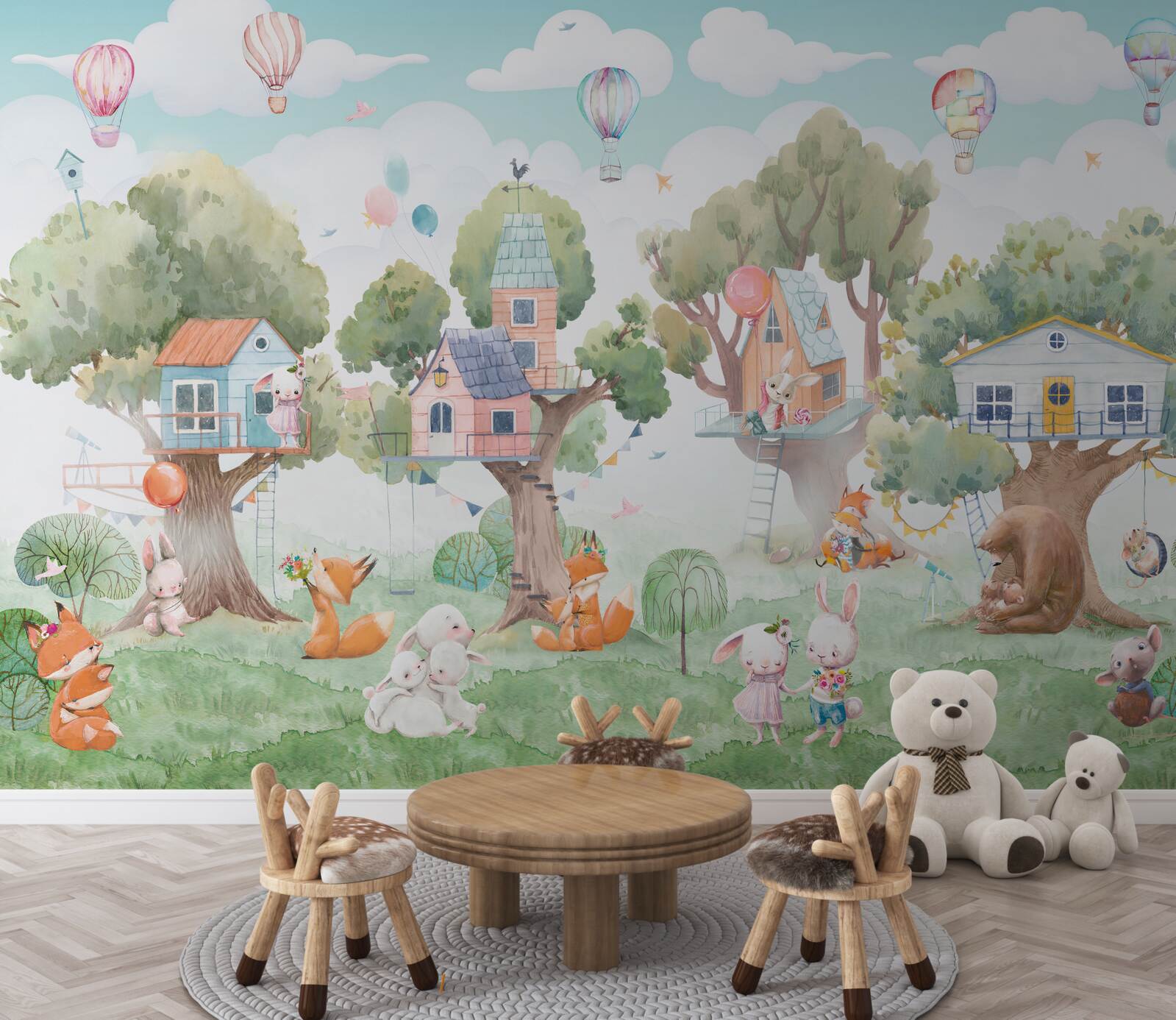 Fotobehang houten huizen gebouwd door kinderen