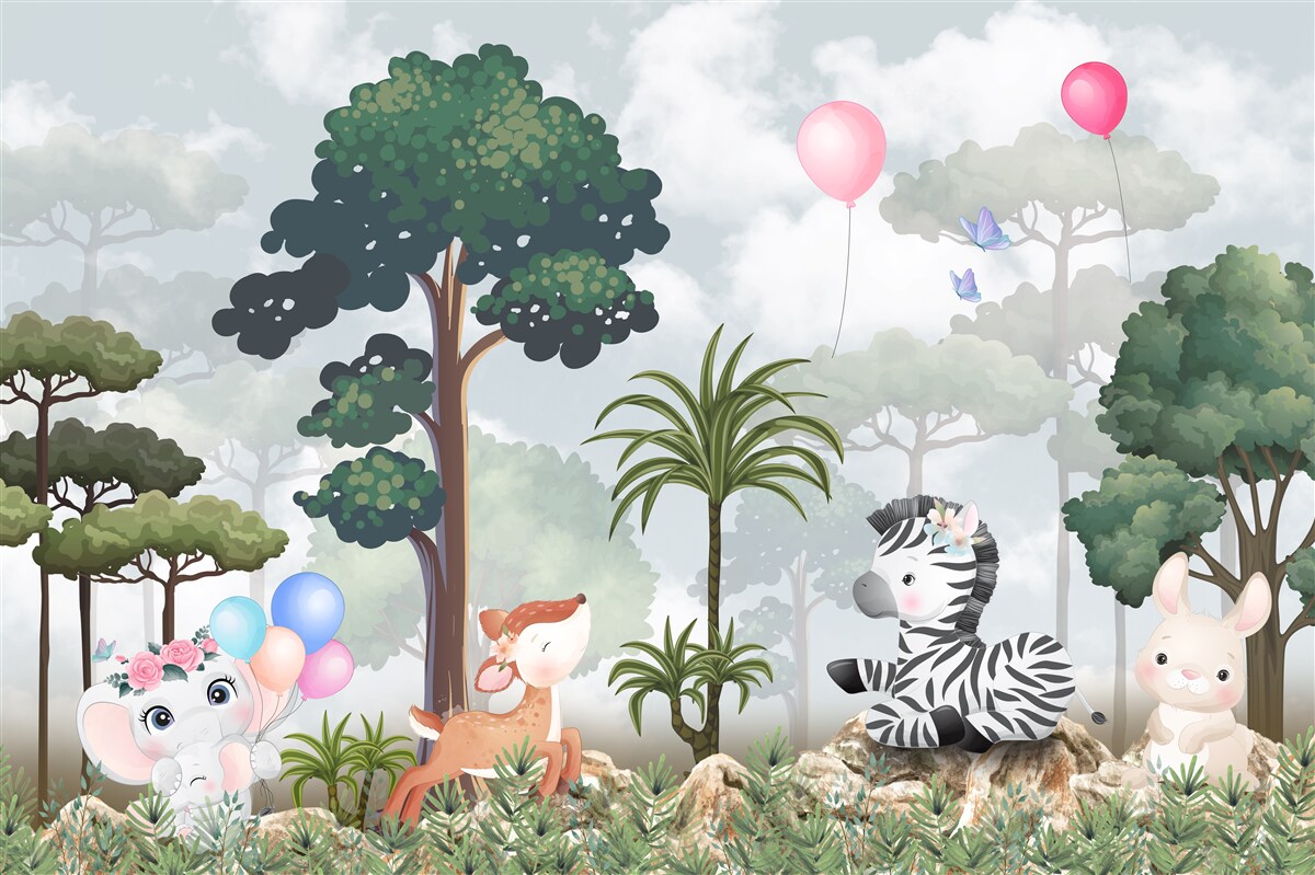 Fotobehang bosdieren vieren hun verjaardag