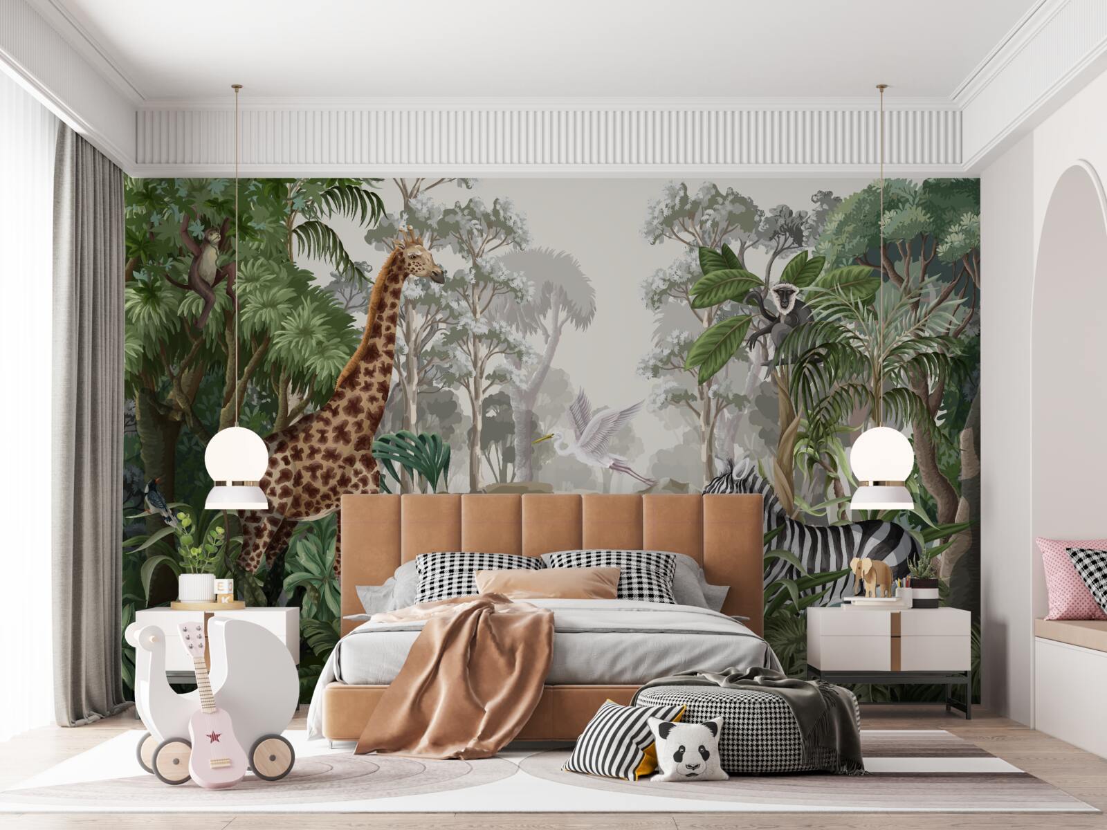 Fotobehang Giraffe, tijger en zebra in het regenwoud