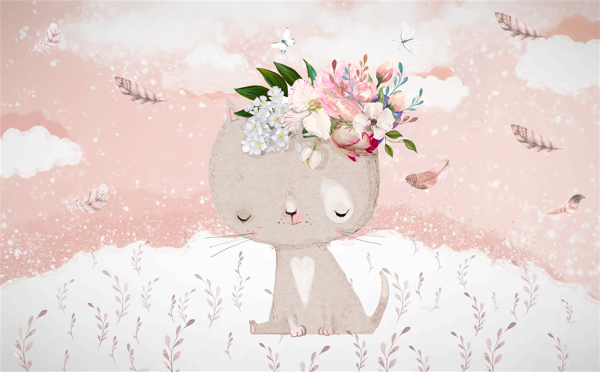 Fotobehang schattige kat tussen de bloemen