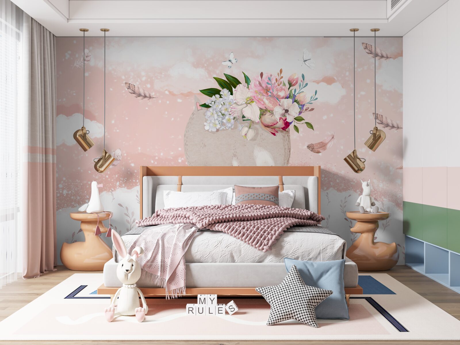 Fotobehang schattige kat tussen de bloemen