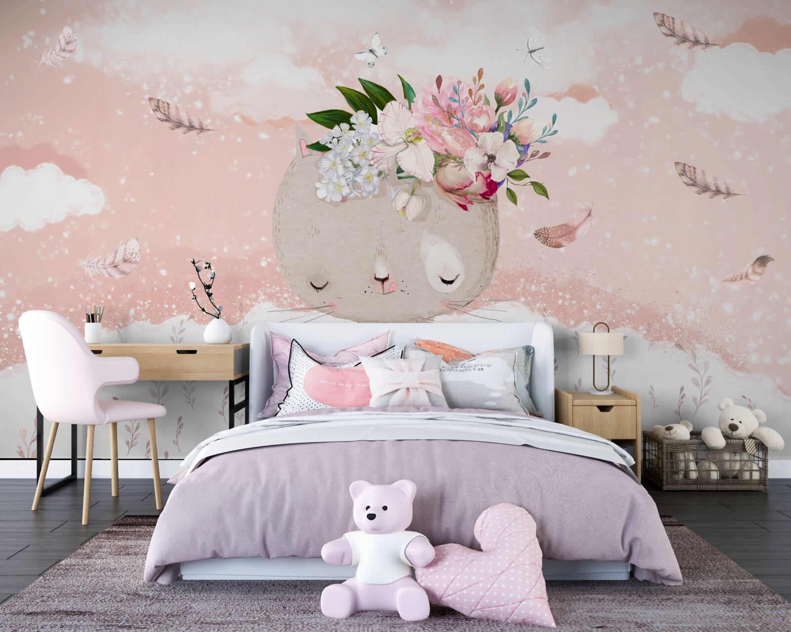 Fotobehang schattige kat tussen de bloemen