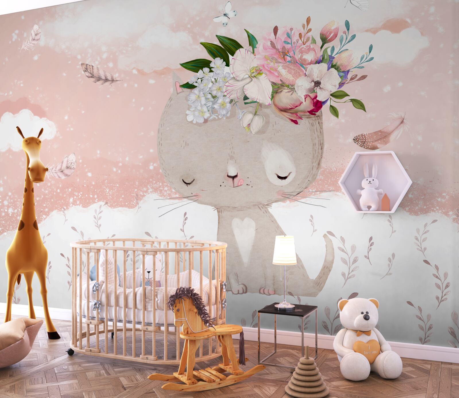 Fotobehang schattige kat tussen de bloemen