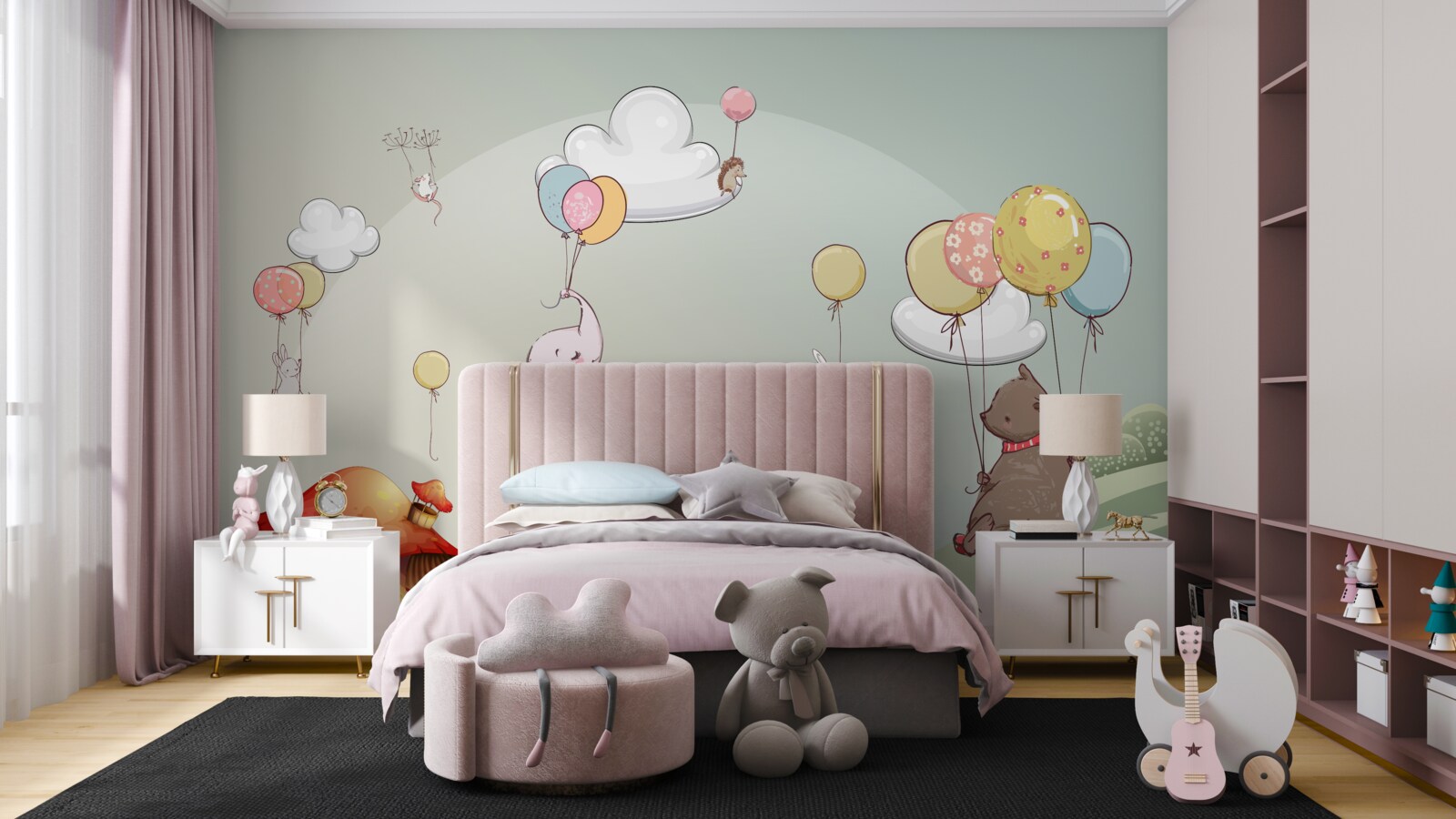 Fotobehang dieren vliegen op ballonnen