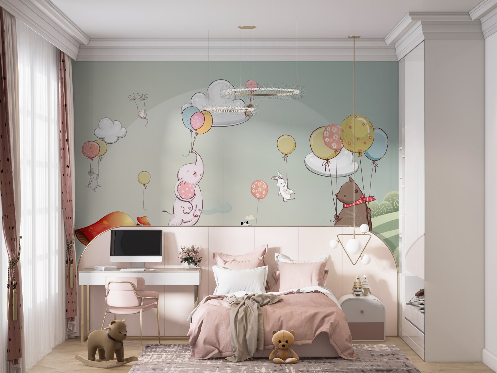 Fotobehang dieren vliegen op ballonnen