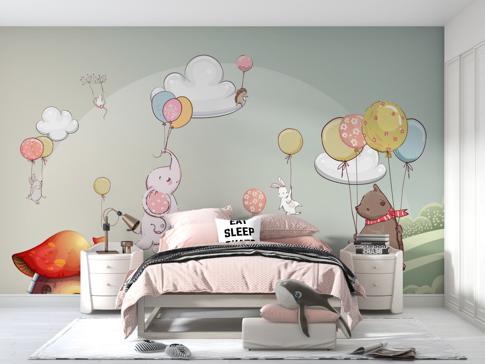 Fotobehang dieren vliegen op ballonnen