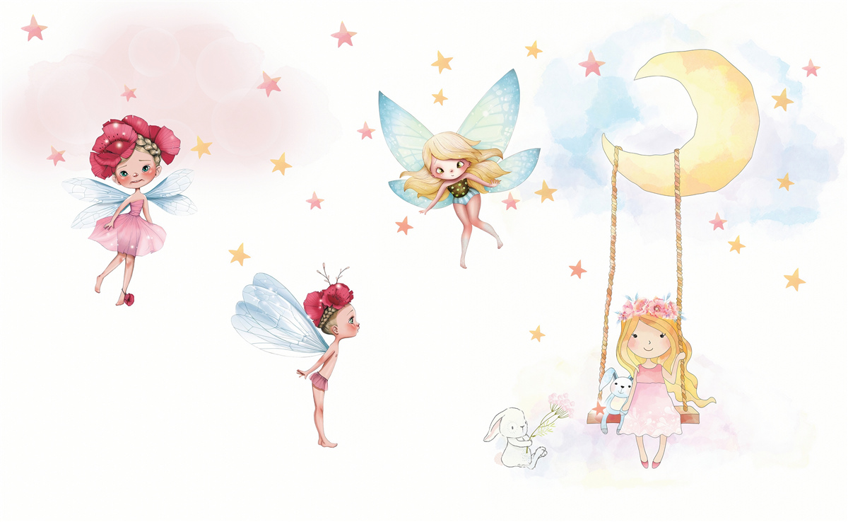 Fotobehang kleine feeën met sierlijke vleugels