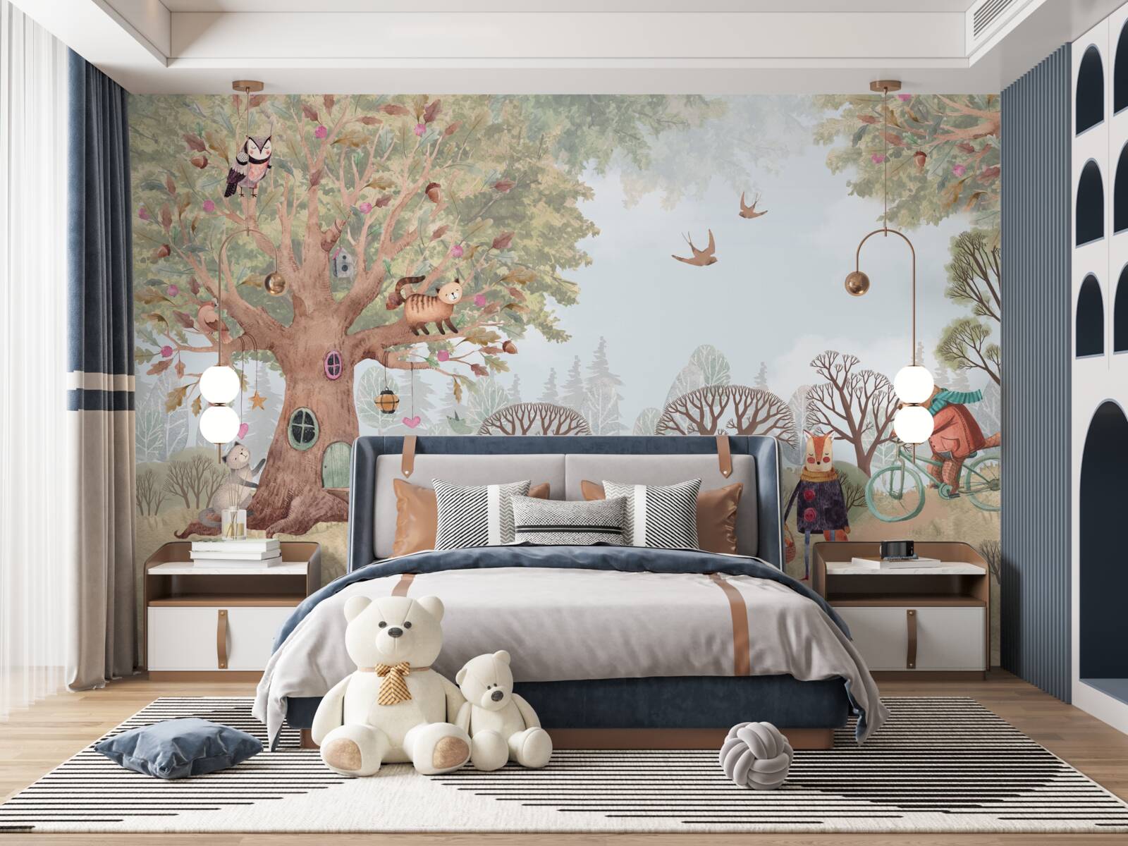 Fotobehang een dierenhuis in een magische boom