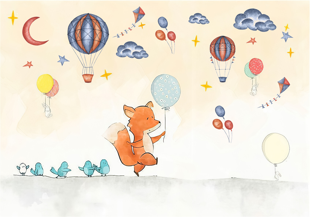 Fotobehang kleine vos gaat naar het feest