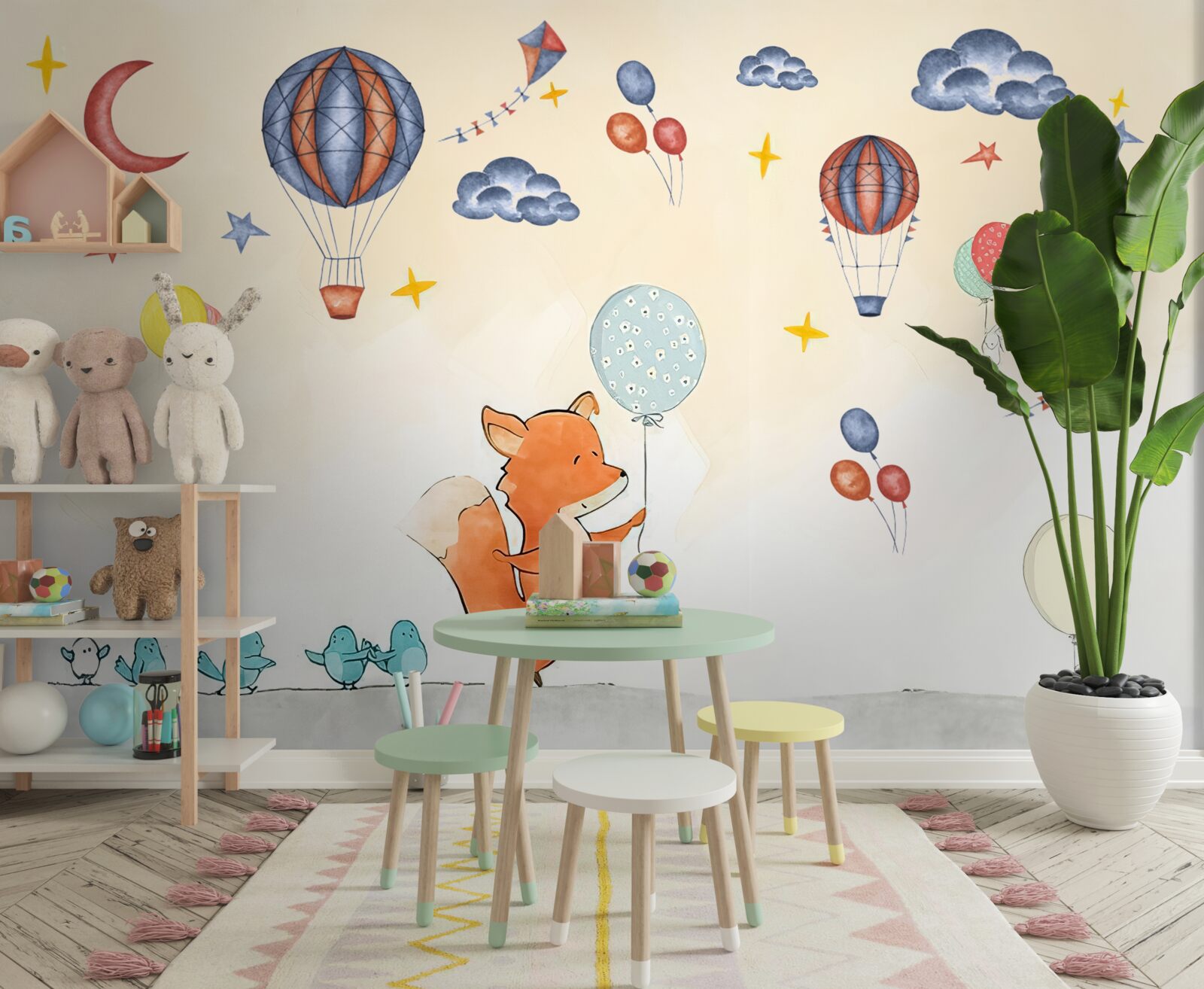 Fotobehang kleine vos gaat naar het feest