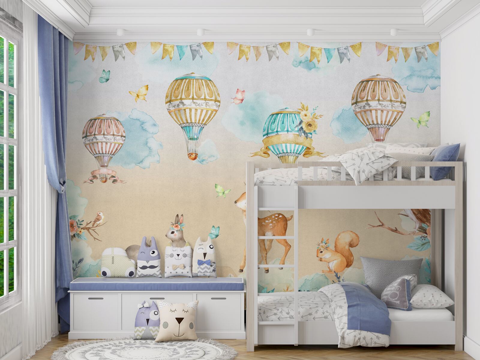 Fotobehang dieren triomferen en ballonnen zweven in de lucht