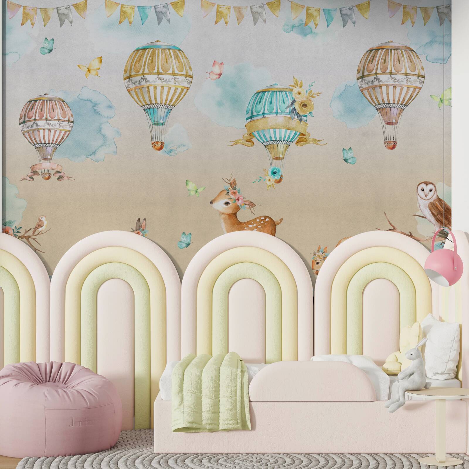 Fotobehang dieren triomferen en ballonnen zweven in de lucht