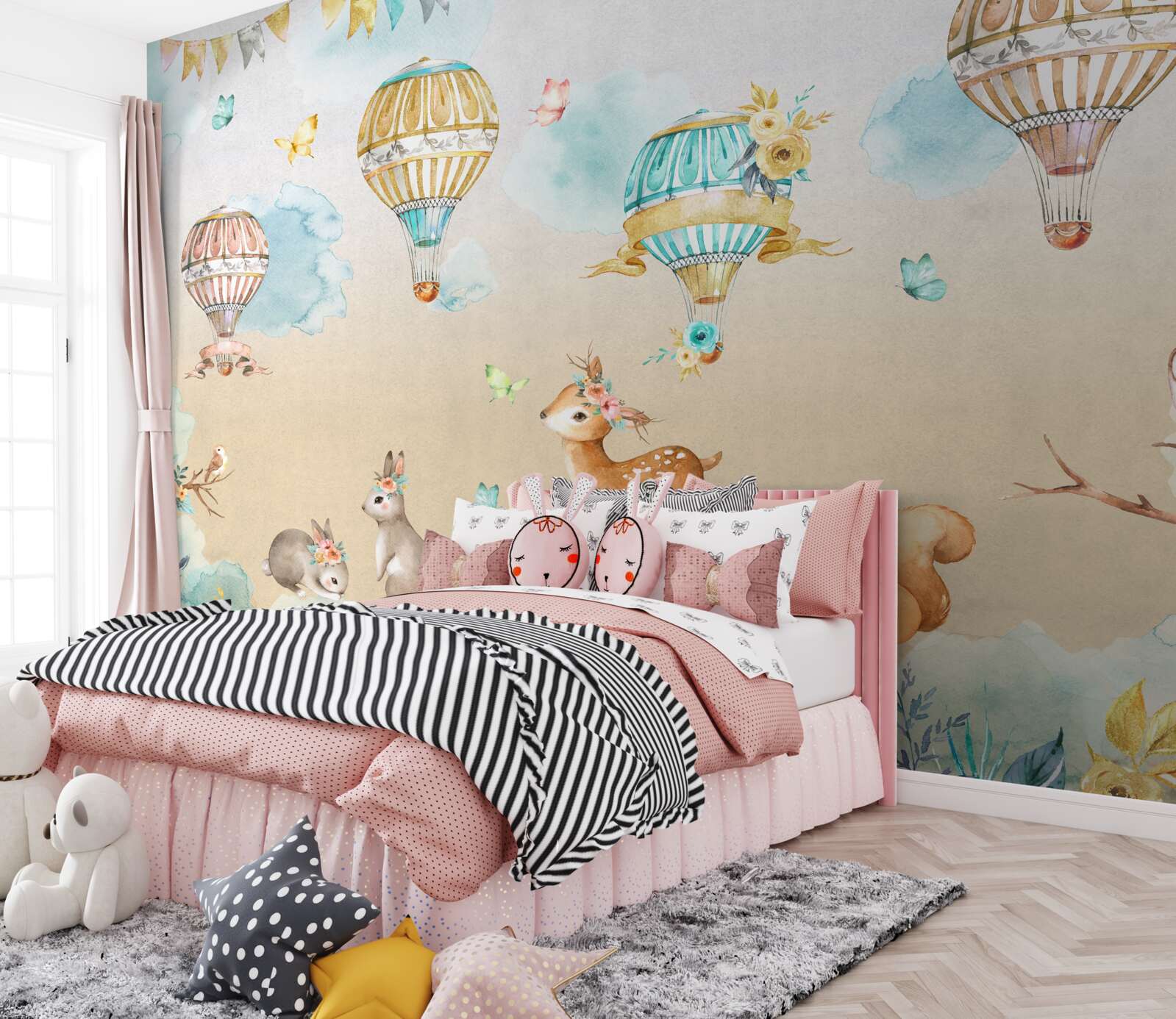 Fotobehang dieren triomferen en ballonnen zweven in de lucht