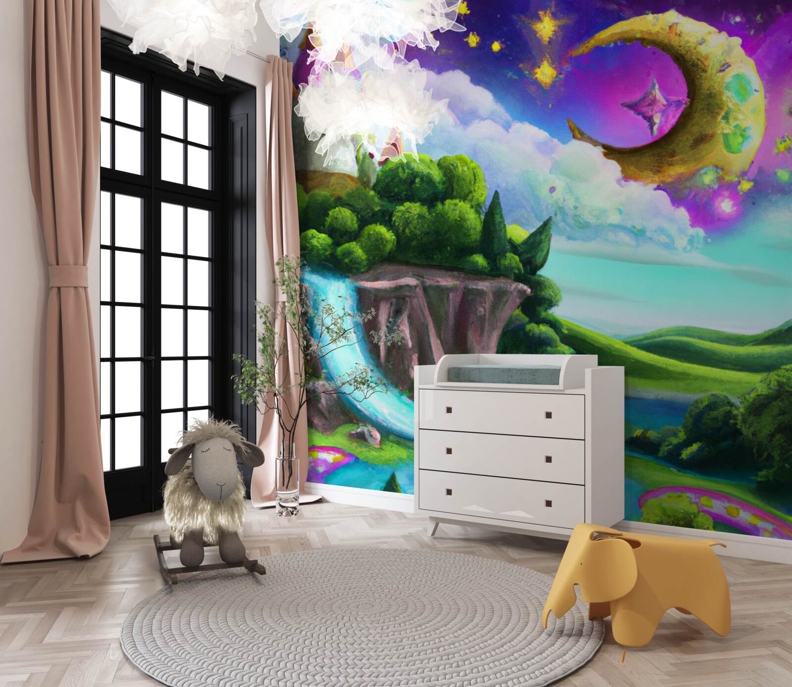 Fotobehang fabelachtige waterval bij het onneembare fort