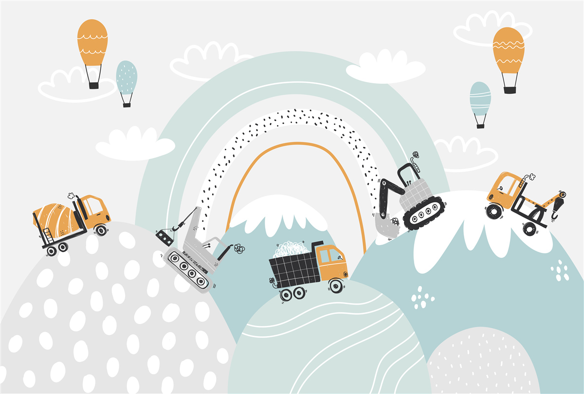 Fotobehang auto's rijden op magische heuvels