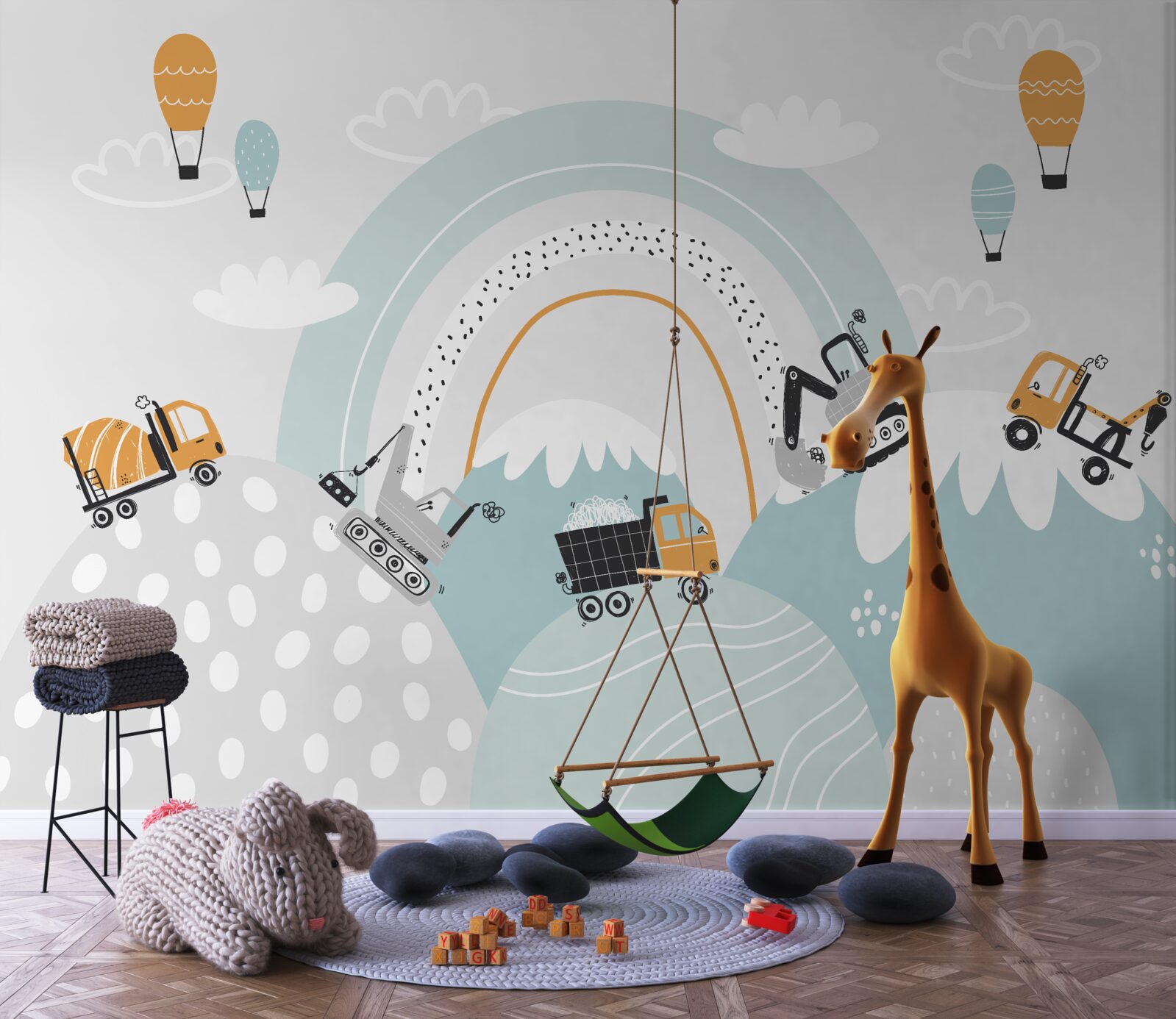 Fotobehang auto's rijden op magische heuvels