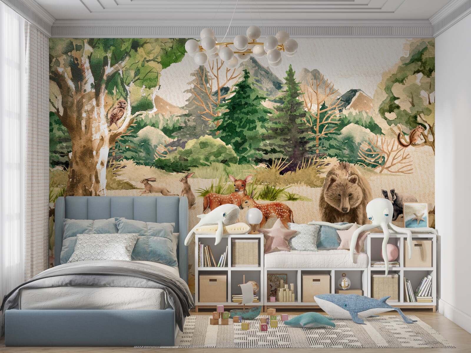 Fotobehang het bos in de lente en het ontwaken van de dieren