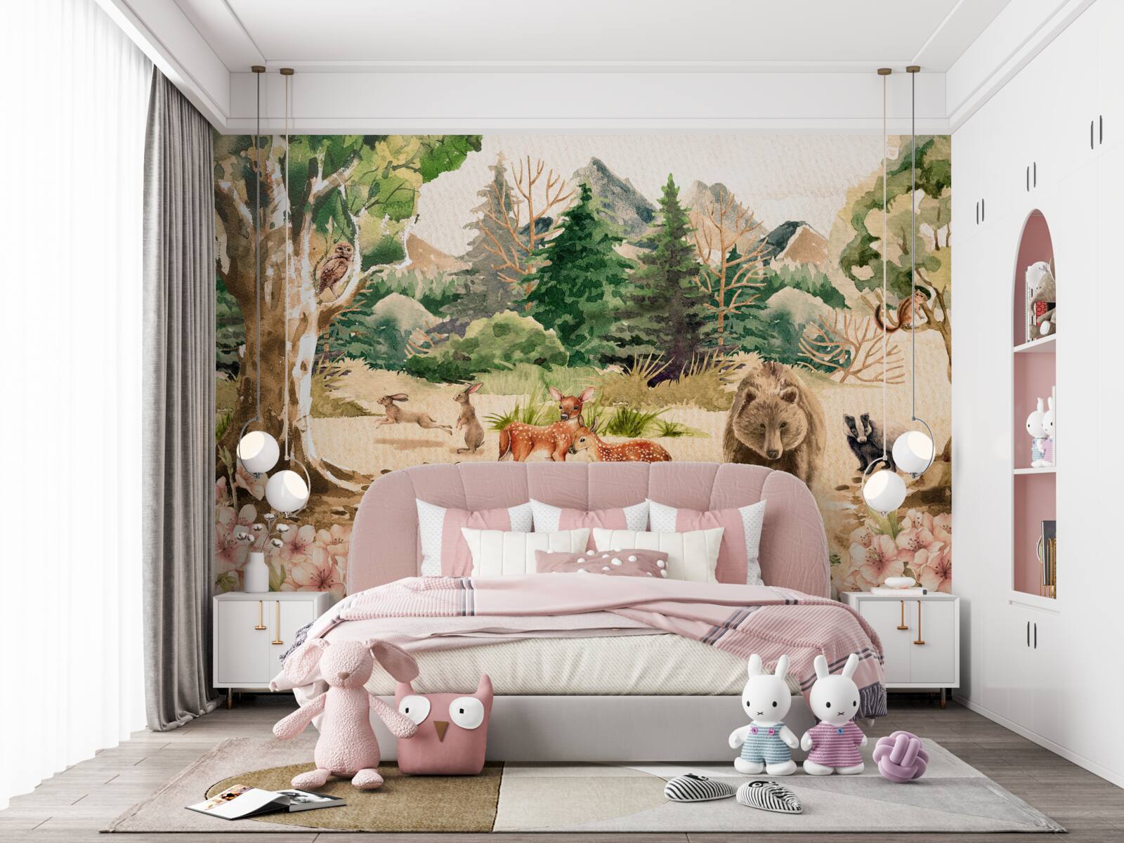 Fotobehang het bos in de lente en het ontwaken van de dieren