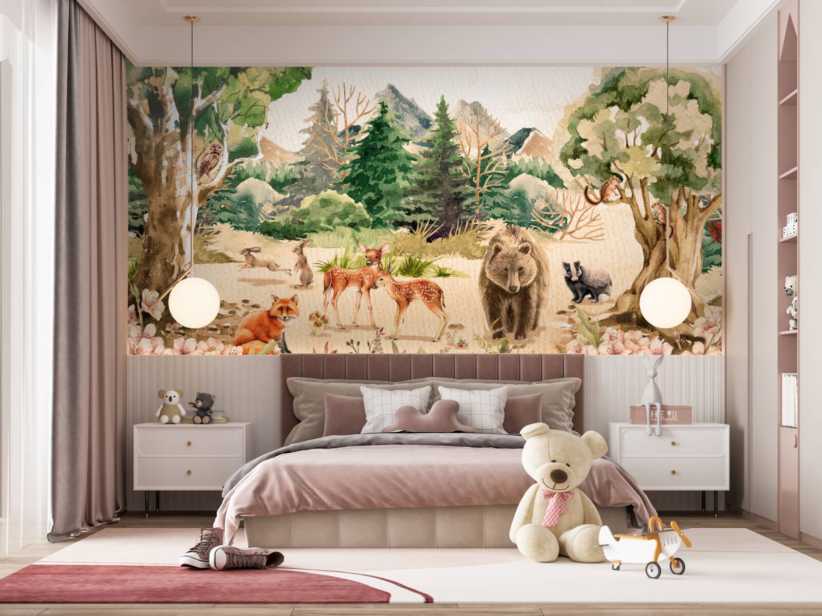 Fotobehang het bos in de lente en het ontwaken van de dieren