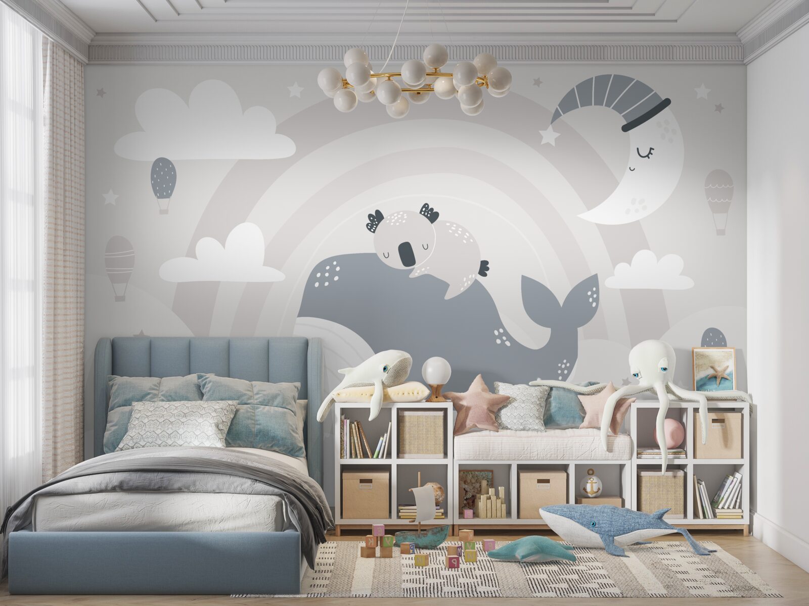 Fotobehang in de wolken slaapt een koala op de rug van een walvis