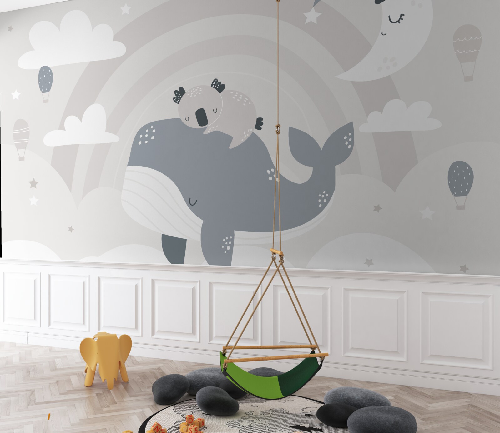 Fotobehang in de wolken slaapt een koala op de rug van een walvis