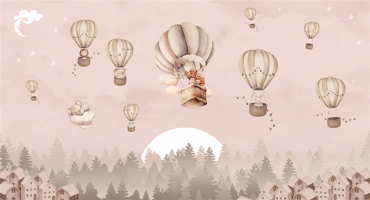 Fotobehang dieren gaan de lucht in met heteluchtballonnen