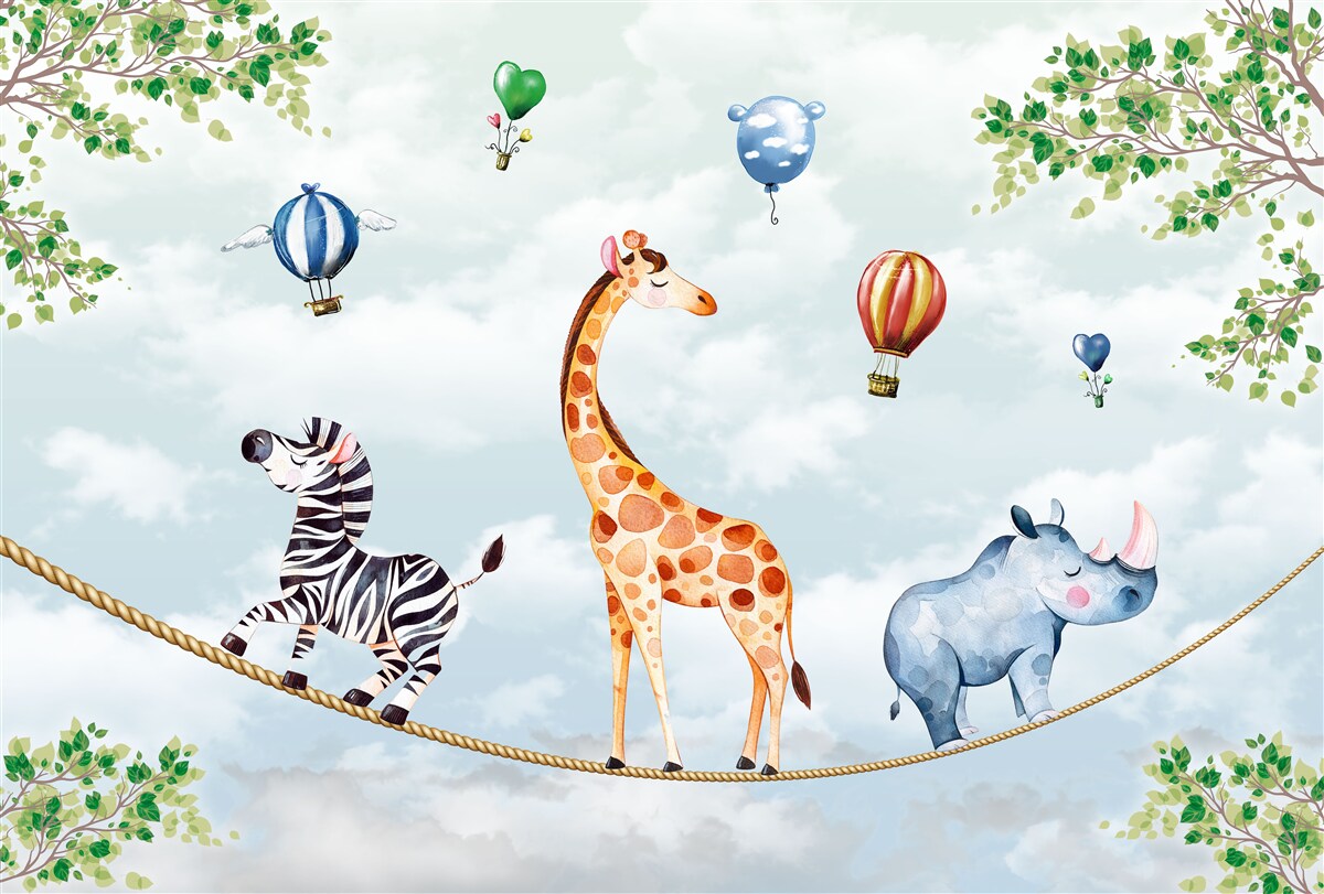 Fotobehang drie acrobaten rusten uit op een koord