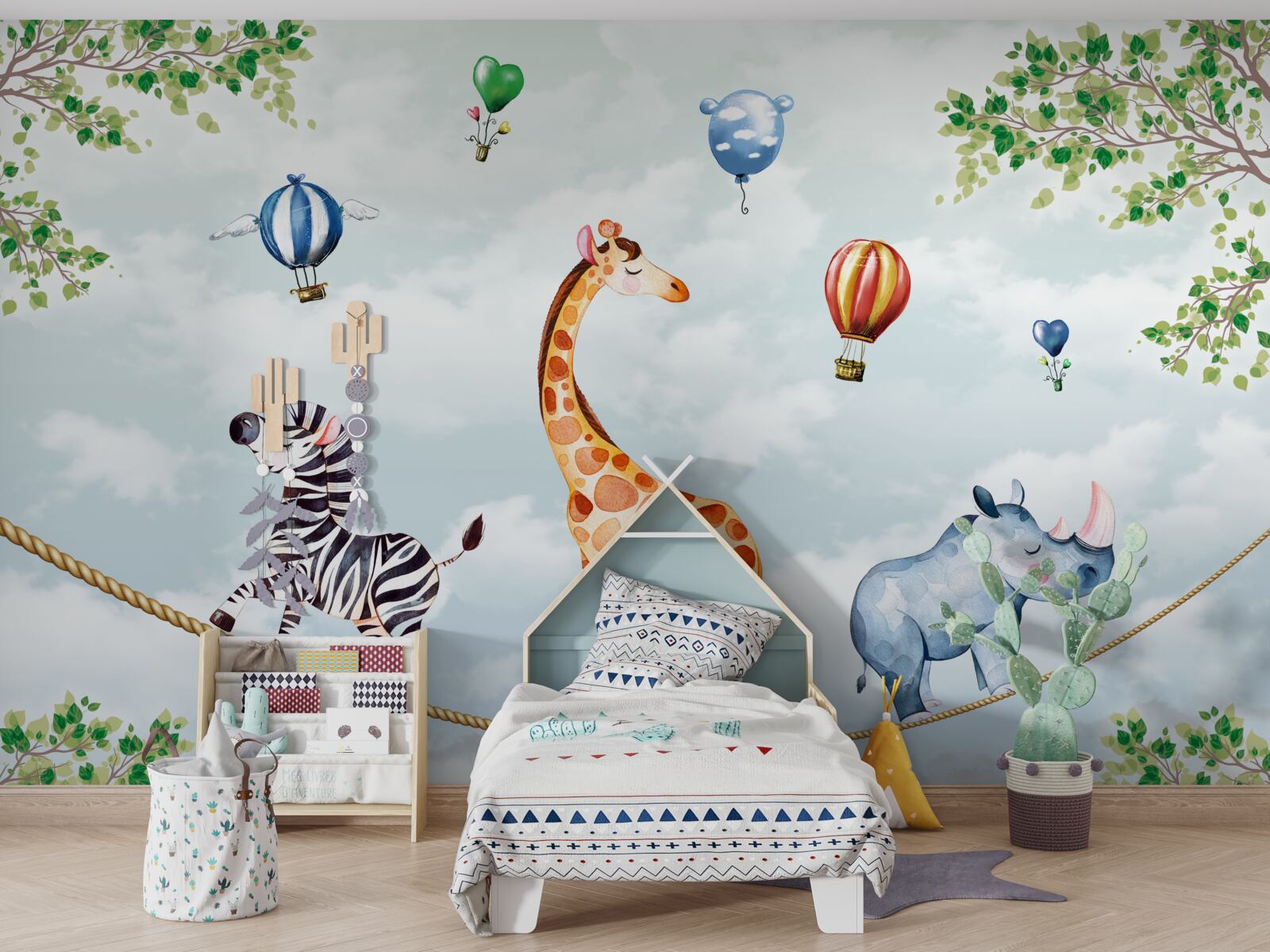 Fotobehang drie acrobaten rusten uit op een koord