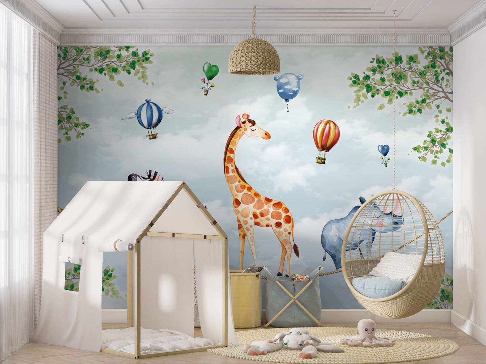 Fotobehang drie acrobaten rusten uit op een koord